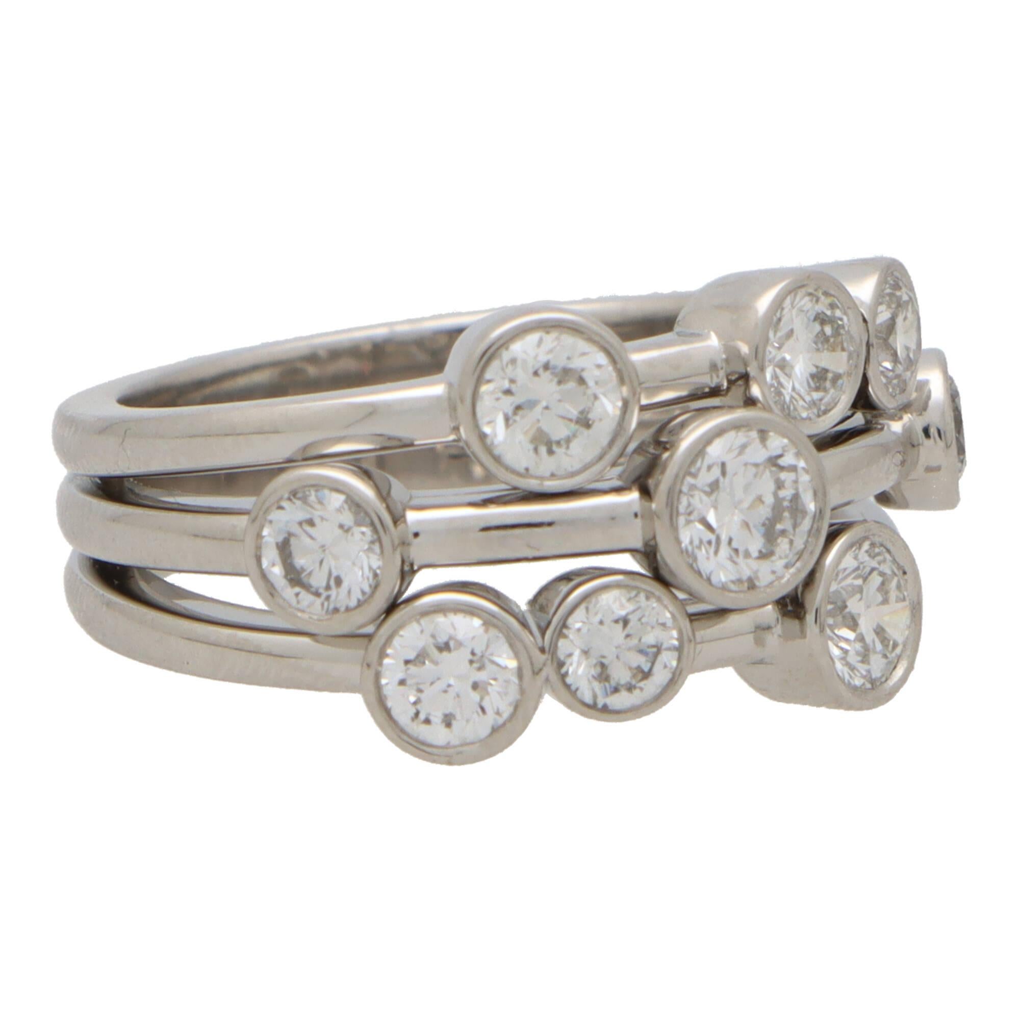 Modern Contemporary Diamond Bubble Ring Set in Platinum 'Medium Model'