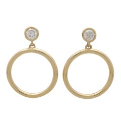 Pendants d'oreilles contemporains en or jaune 14k et diamants