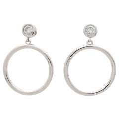  Contemporary Diamond Circle Drop Earrings Set in 14k White Gold