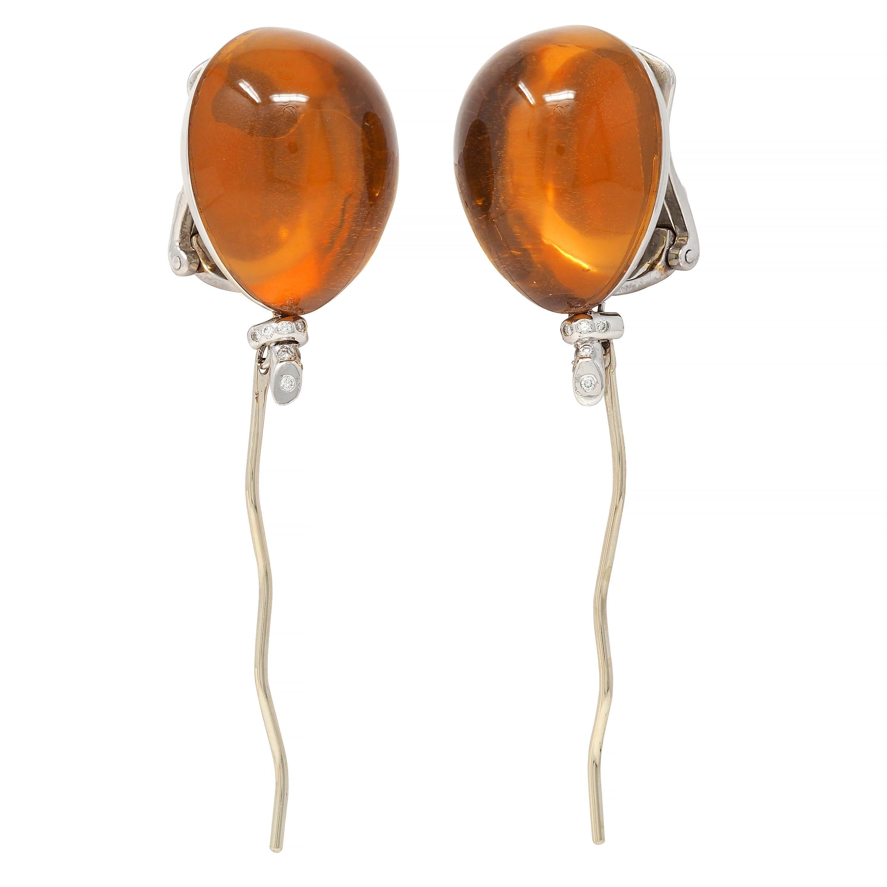 Donna Orecchini a palloncino in oro bianco 18 carati con diamante e citrino contemporanei in vendita