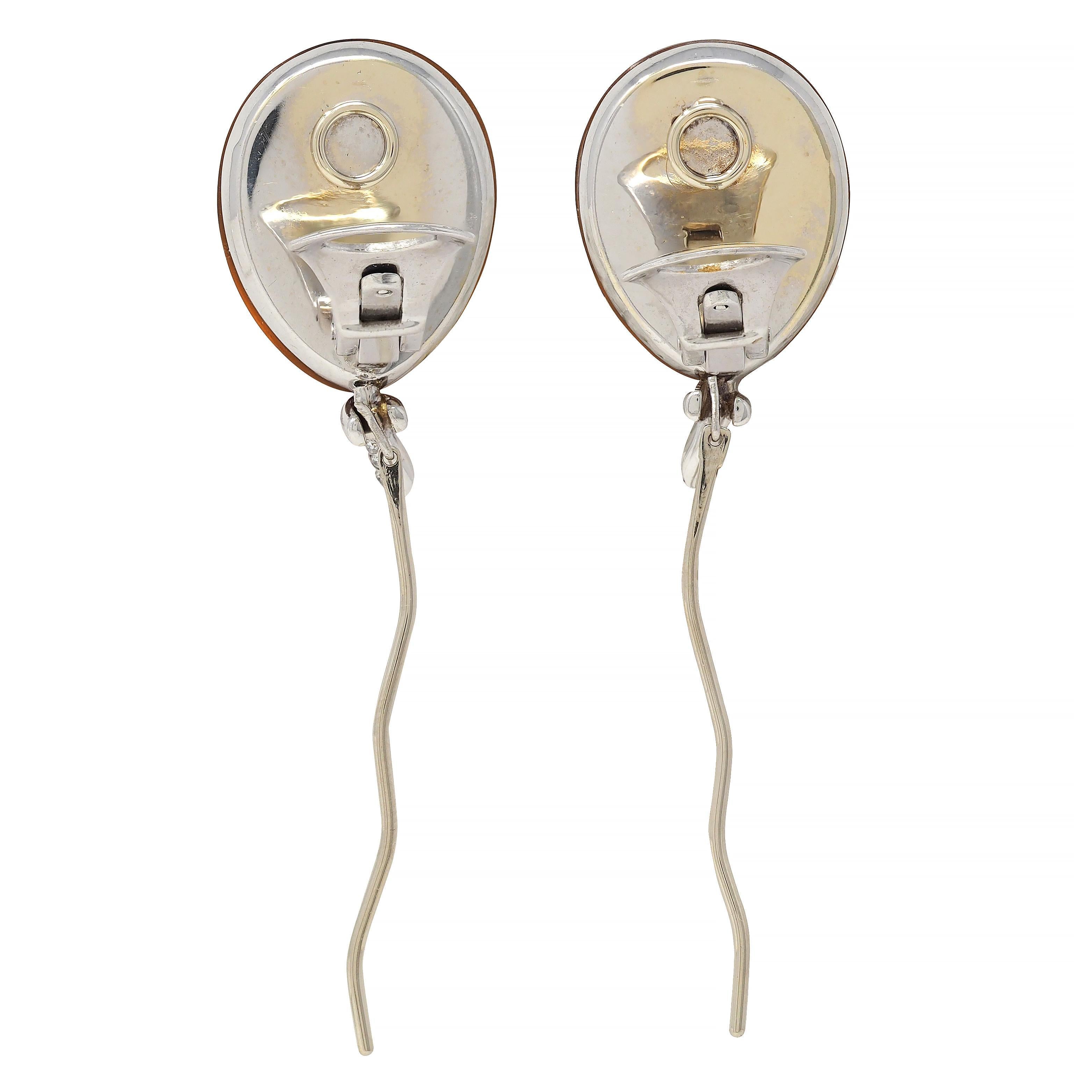 Orecchini a palloncino in oro bianco 18 carati con diamante e citrino contemporanei in vendita 2