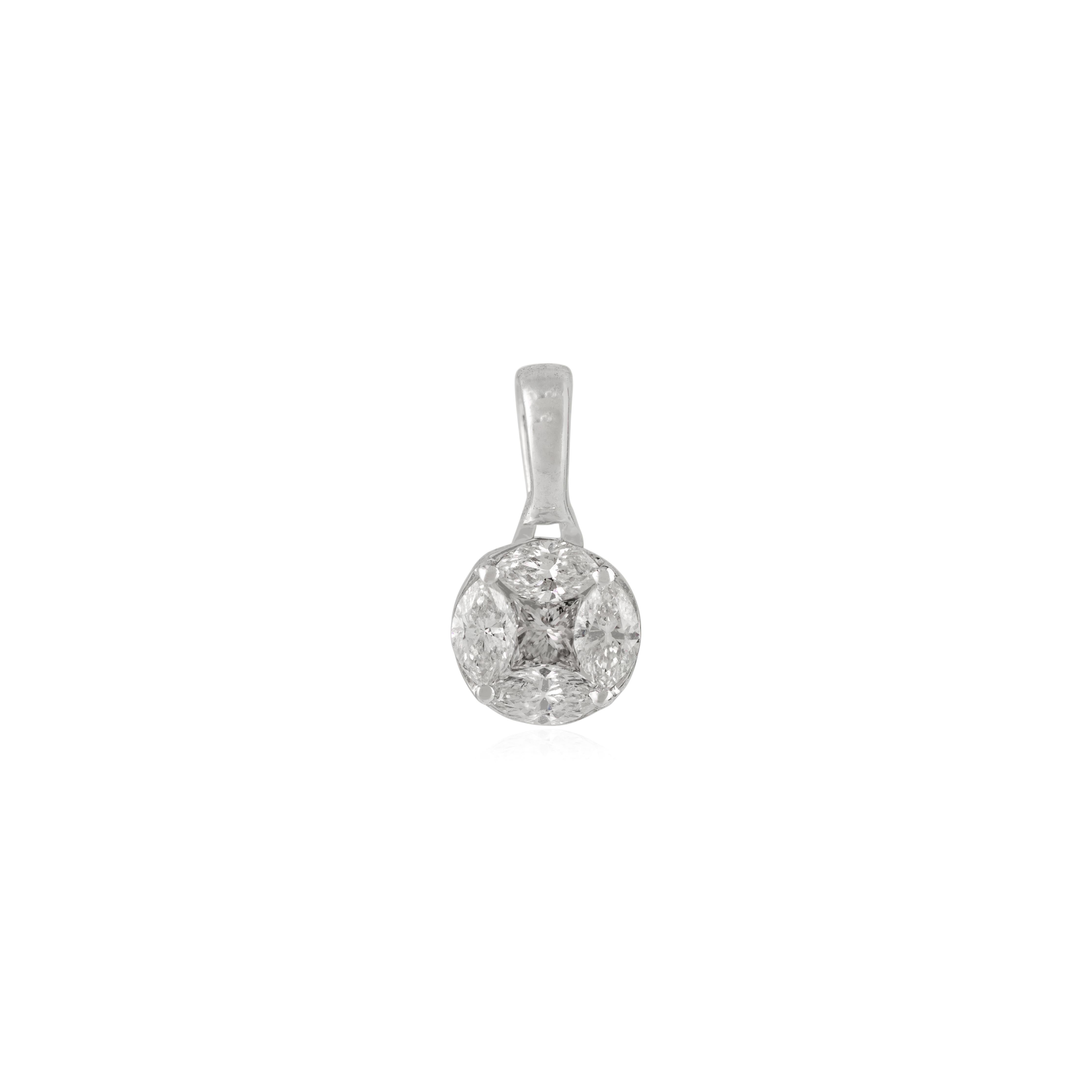 Moderne Pendentif en or blanc 14K avec grappe de diamants contemporaine Cadeau pour elle en vente