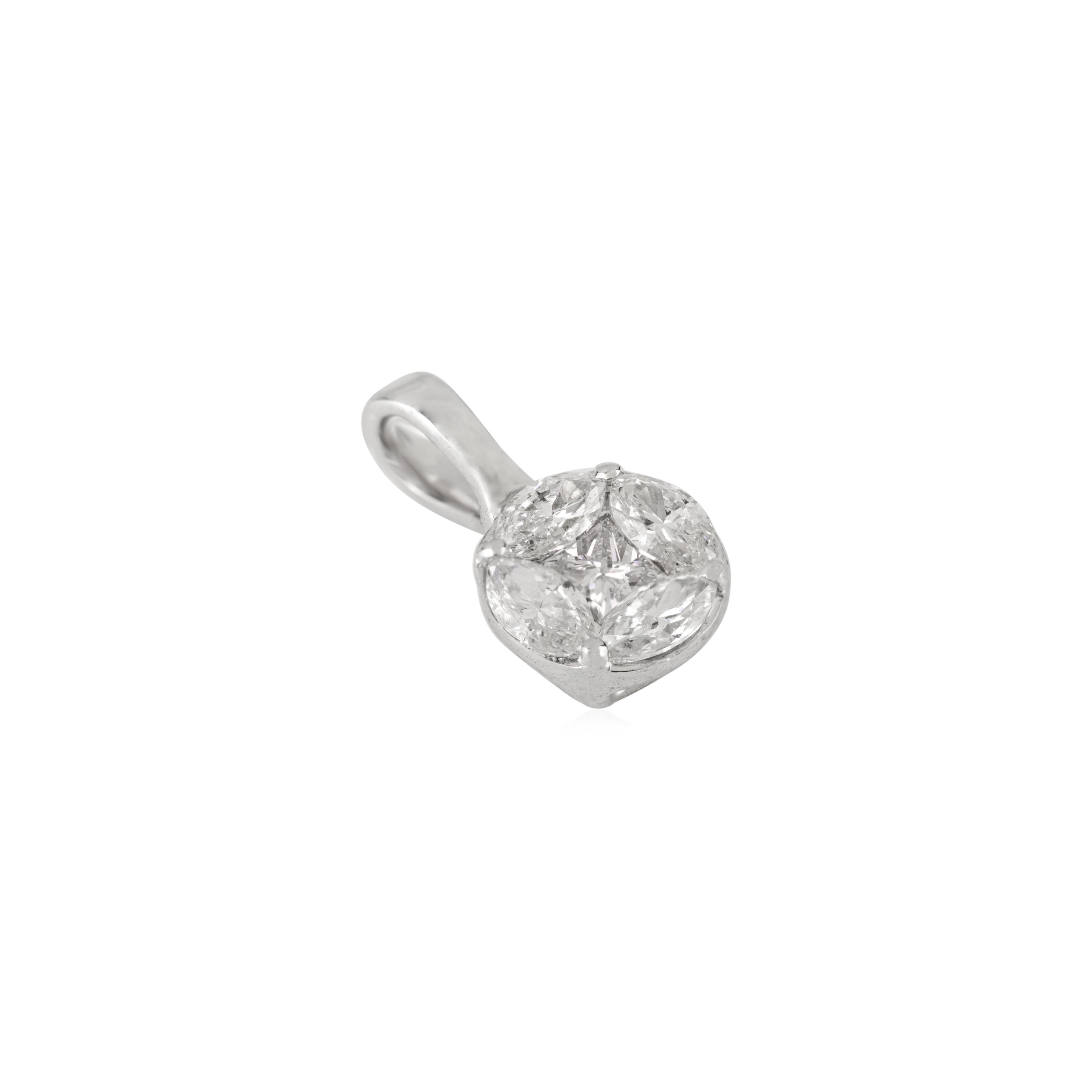 Pendentif en or blanc 14K avec grappe de diamants contemporaine Cadeau pour elle Neuf - En vente à New York, NY