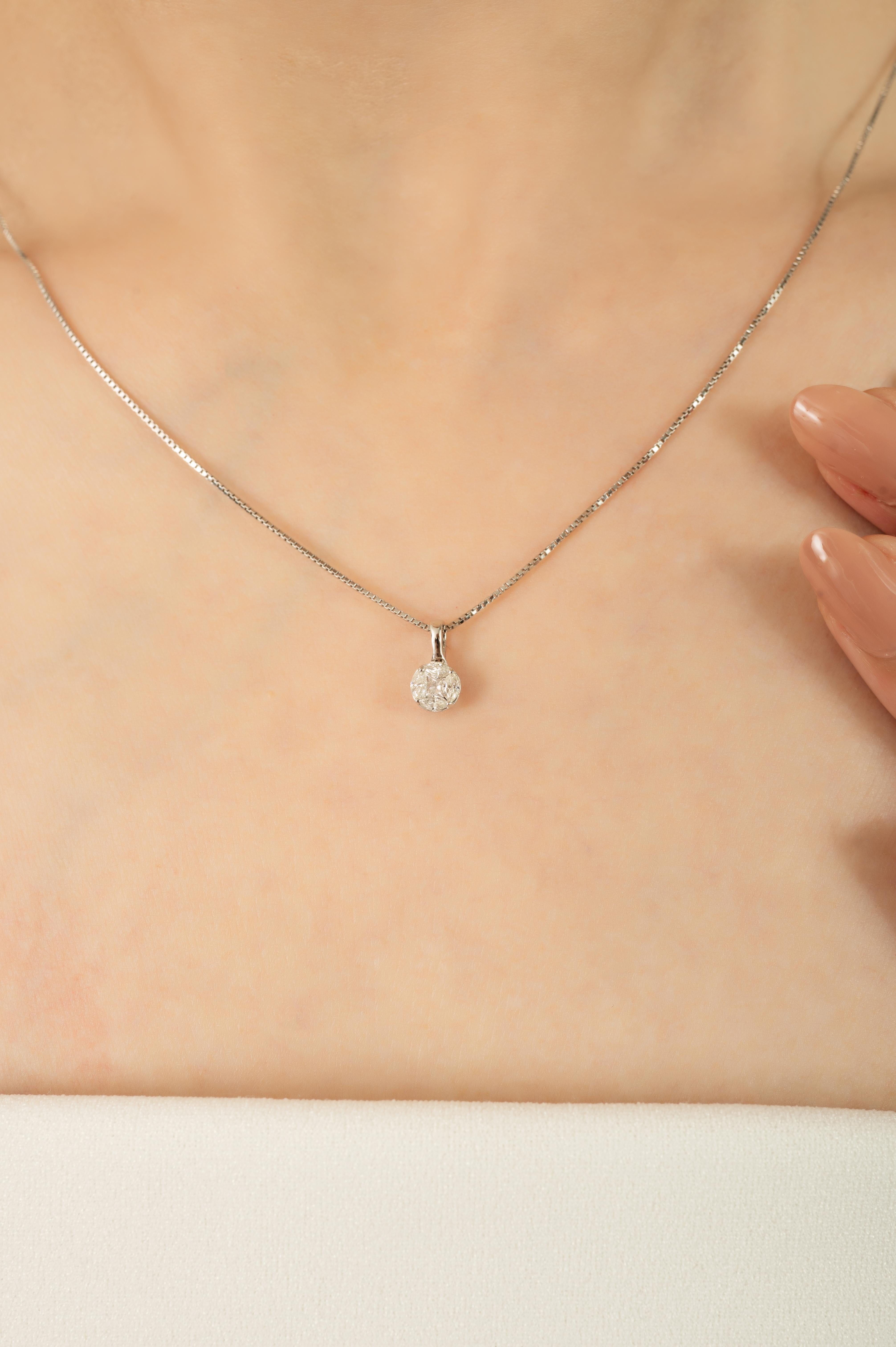 Pendentif en or blanc 14K avec grappe de diamants contemporaine Cadeau pour elle Pour femmes en vente