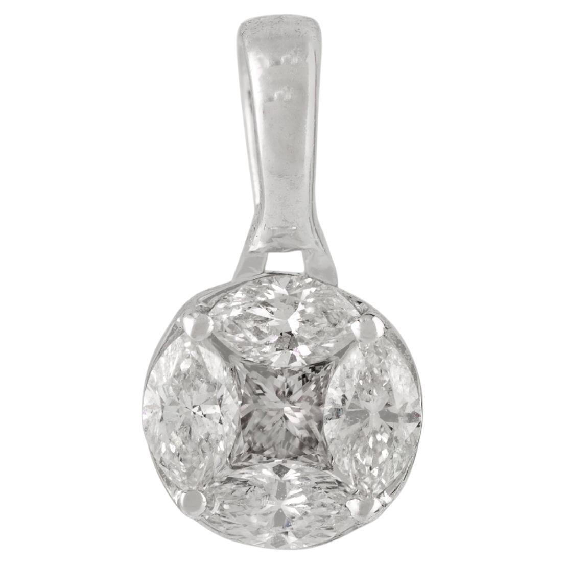 Contemporary Diamond Cluster Pendant in 14K White Gold Jewelry Gift for Her