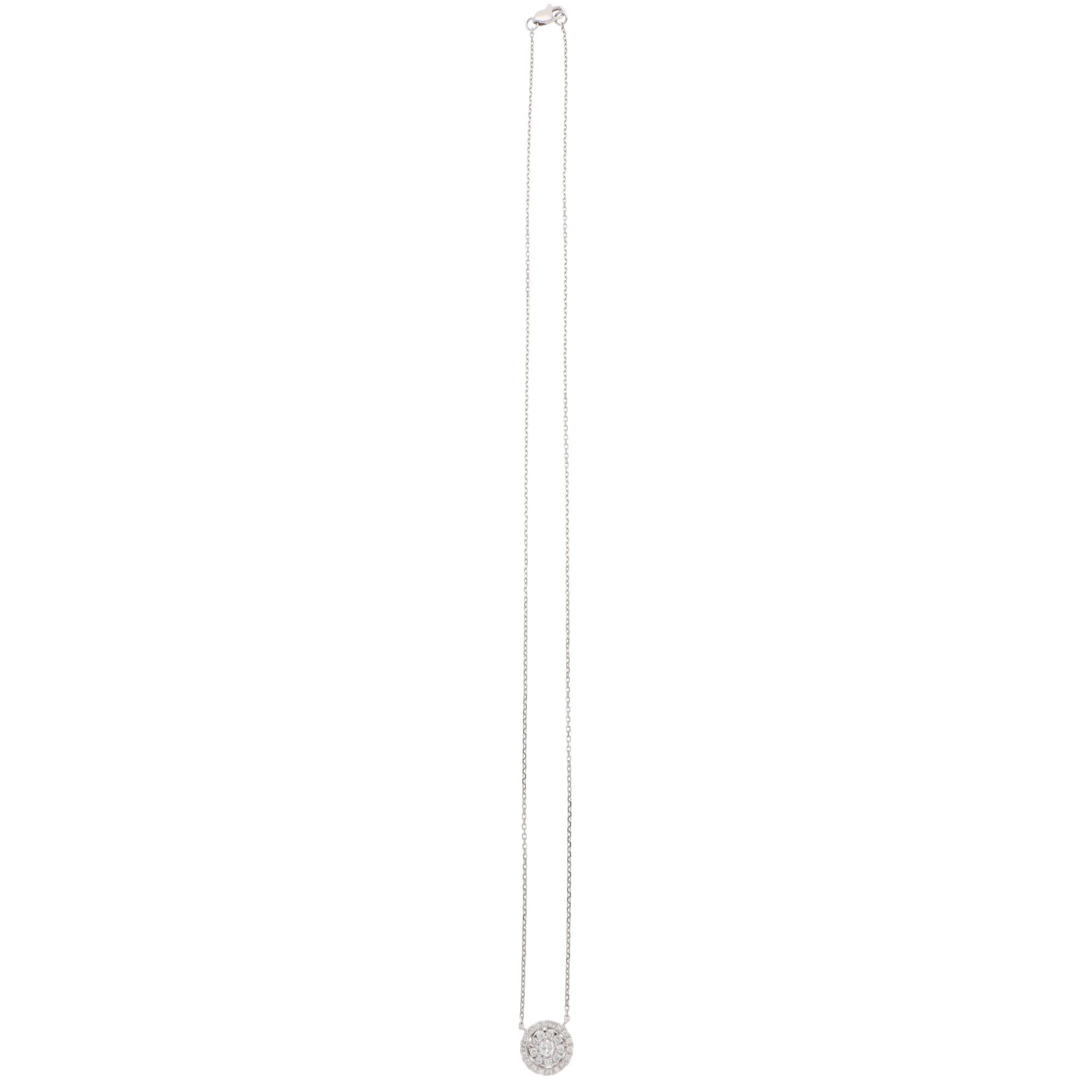 Modern Contemporary Diamond Cluster Pendant Necklace in White Gold For Sale