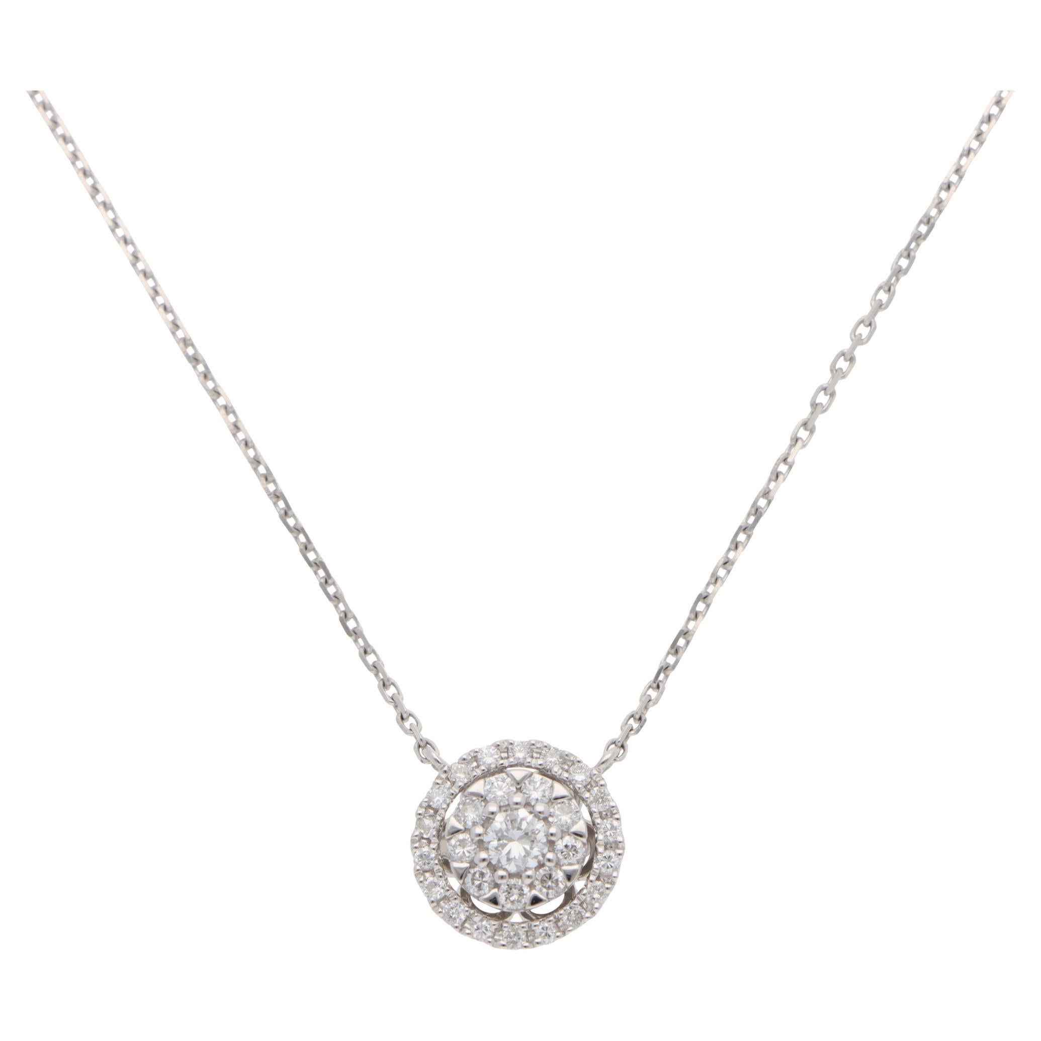 Contemporary Diamond Cluster Pendant Necklace in White Gold For Sale
