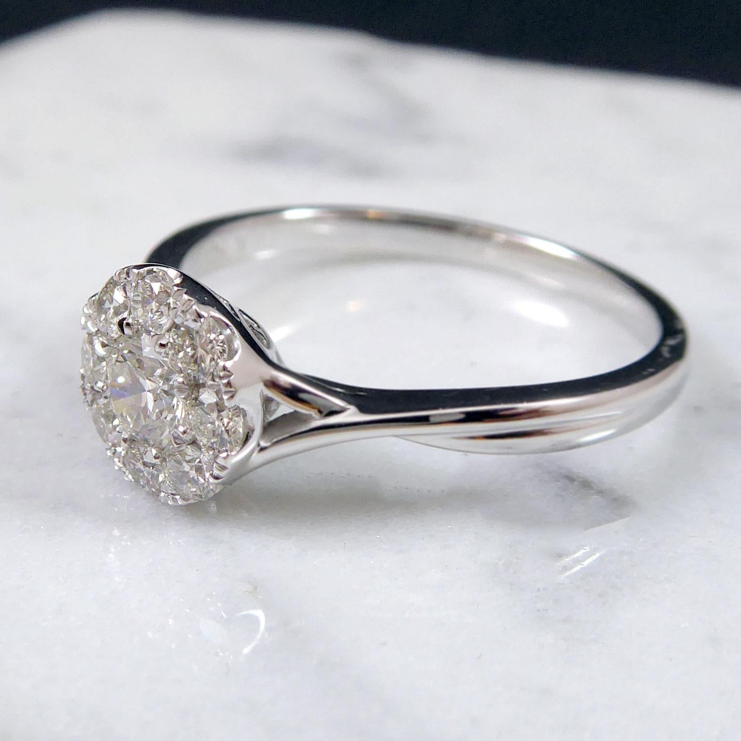Contemporary Diamond Cluster Ring in Platinum In New Condition In Yorkshire, West Yorkshire