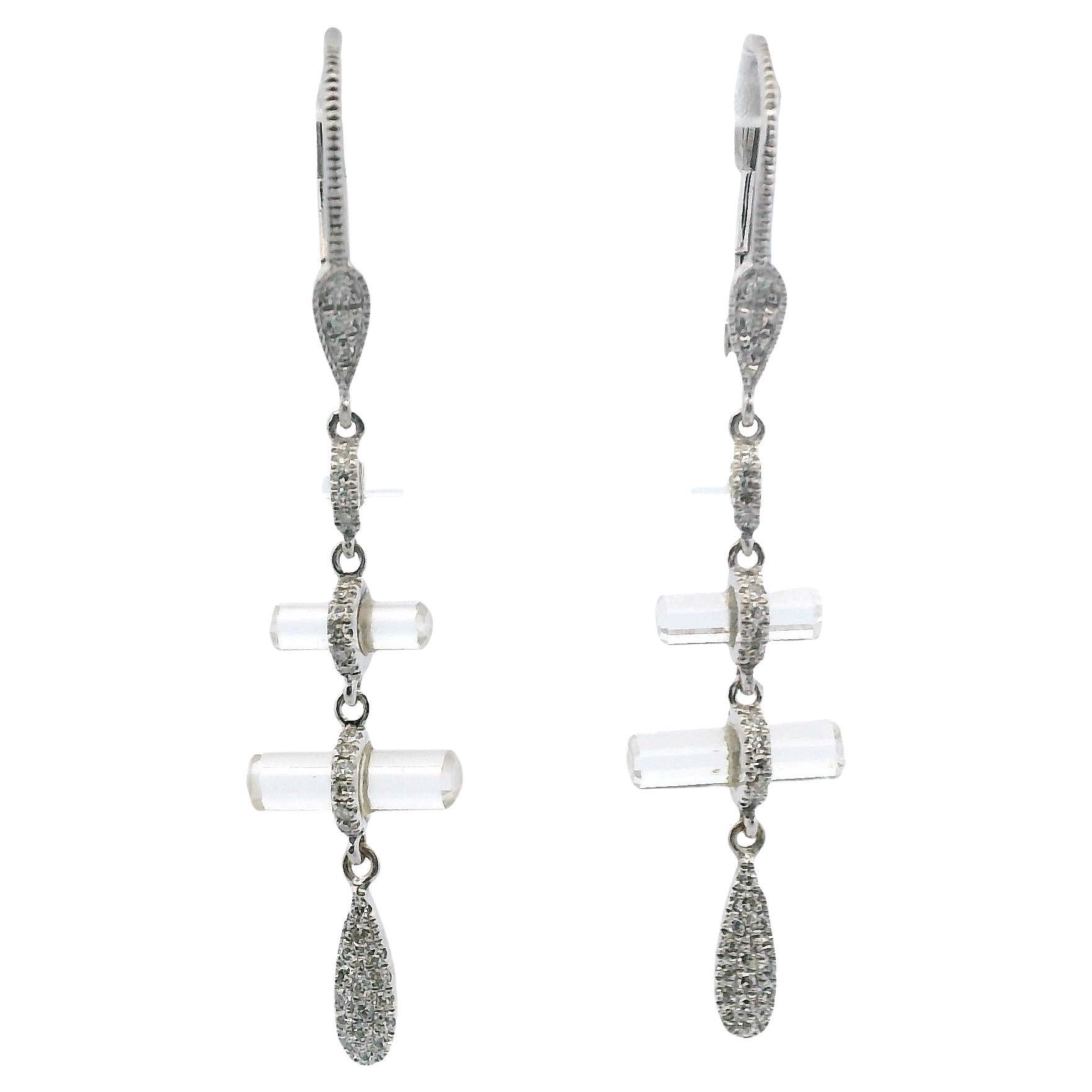 Contemporary Diamond & Colorless Topaz 14k White Gold Dangle Earrings