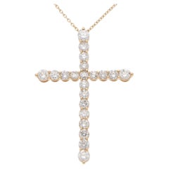 Contemporary Diamond Cross Necklace in Yellow Gold