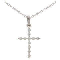 Contemporary Diamond Cross Pendant Necklace in 14k White Gold