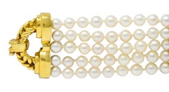 Contemporary Diamond Cultured Pearl 18 Karat Gold Five-Strand Bracelet