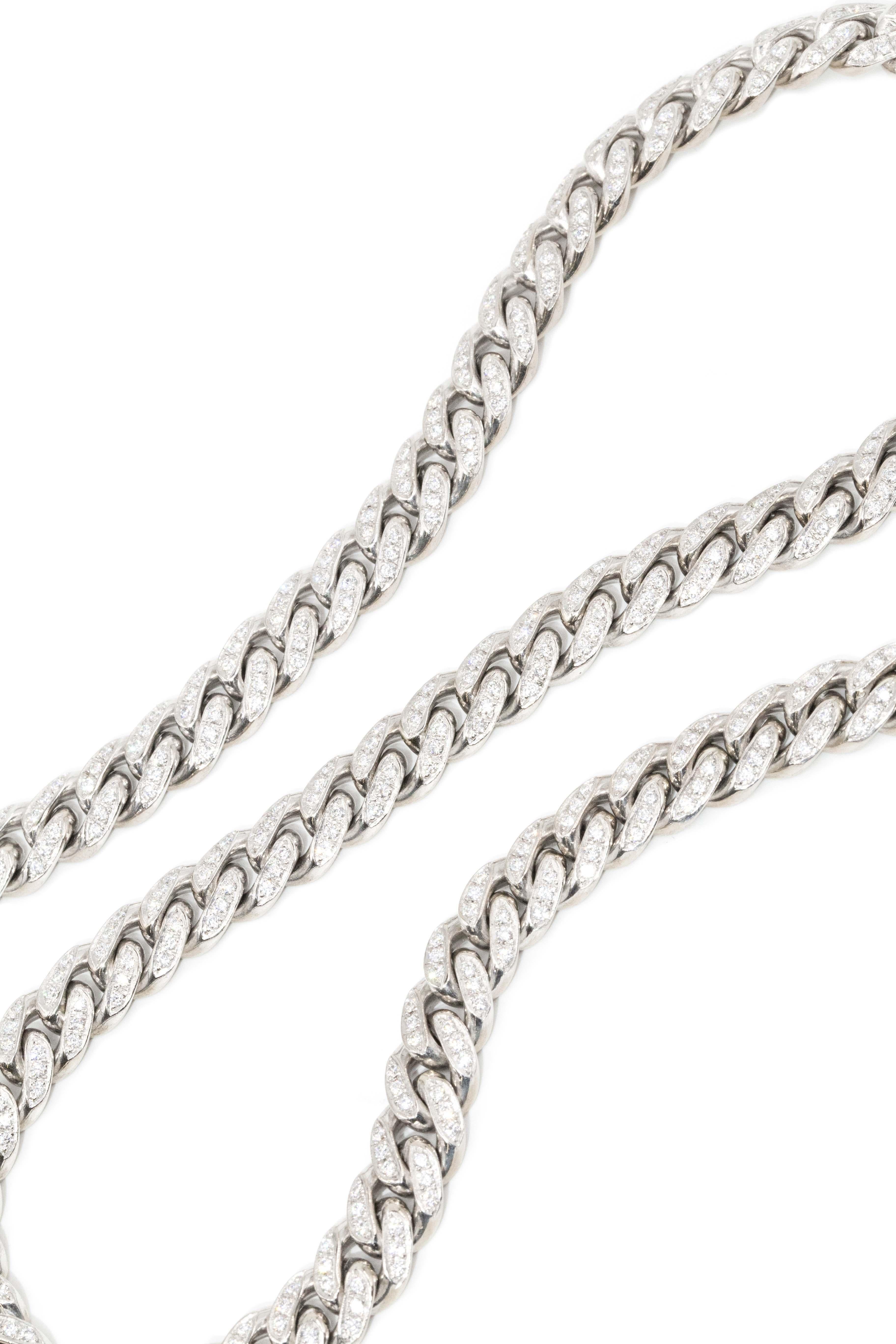 Contemporary Diamond Curb Link Cuban Chain 18 Carat White Gold For Sale 6