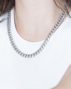 Contemporary Diamond Curb Link Cuban Chain 18 Carat White Gold