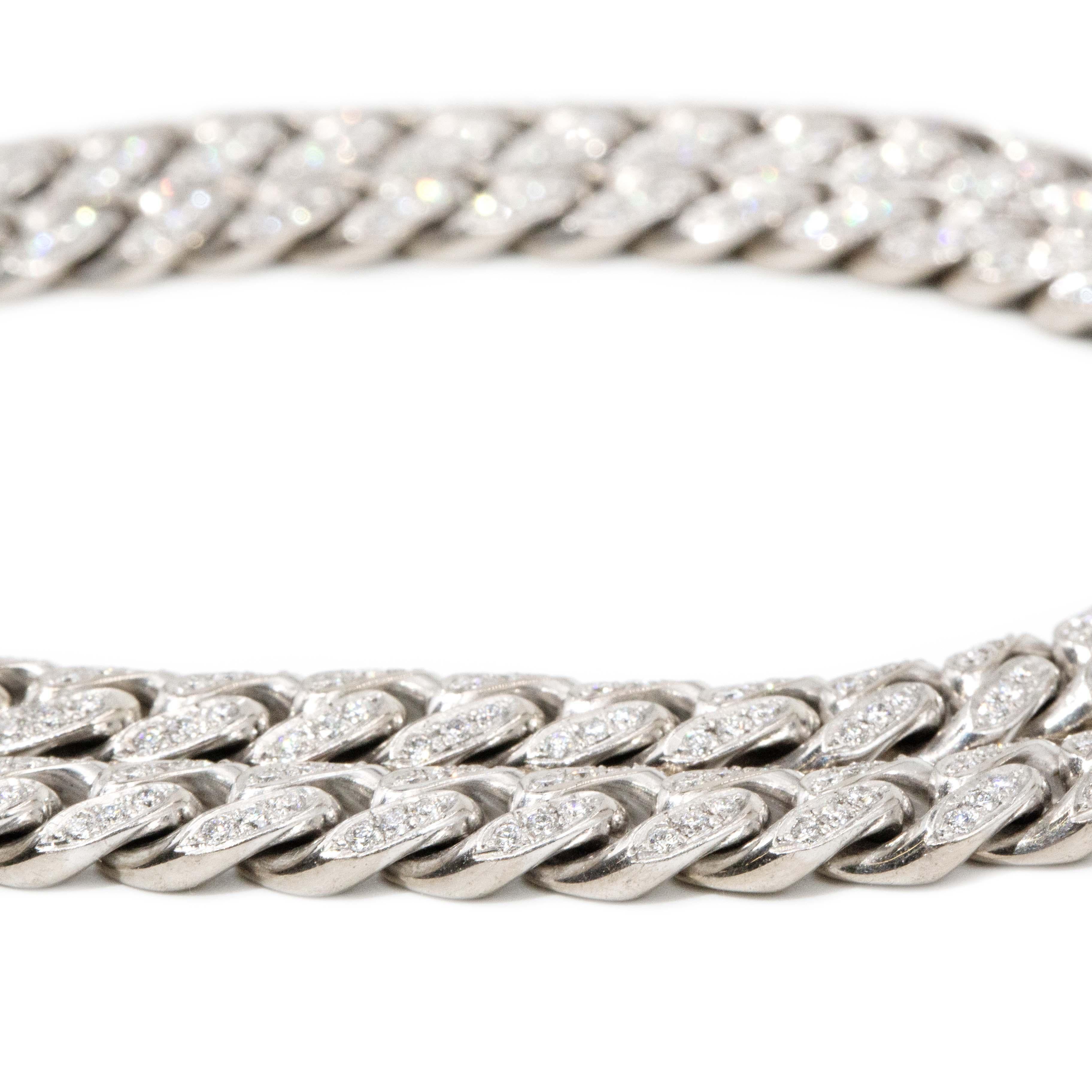 Women's or Men's Contemporary Diamond Curb Link Cuban Chain 18 Carat White Gold For Sale