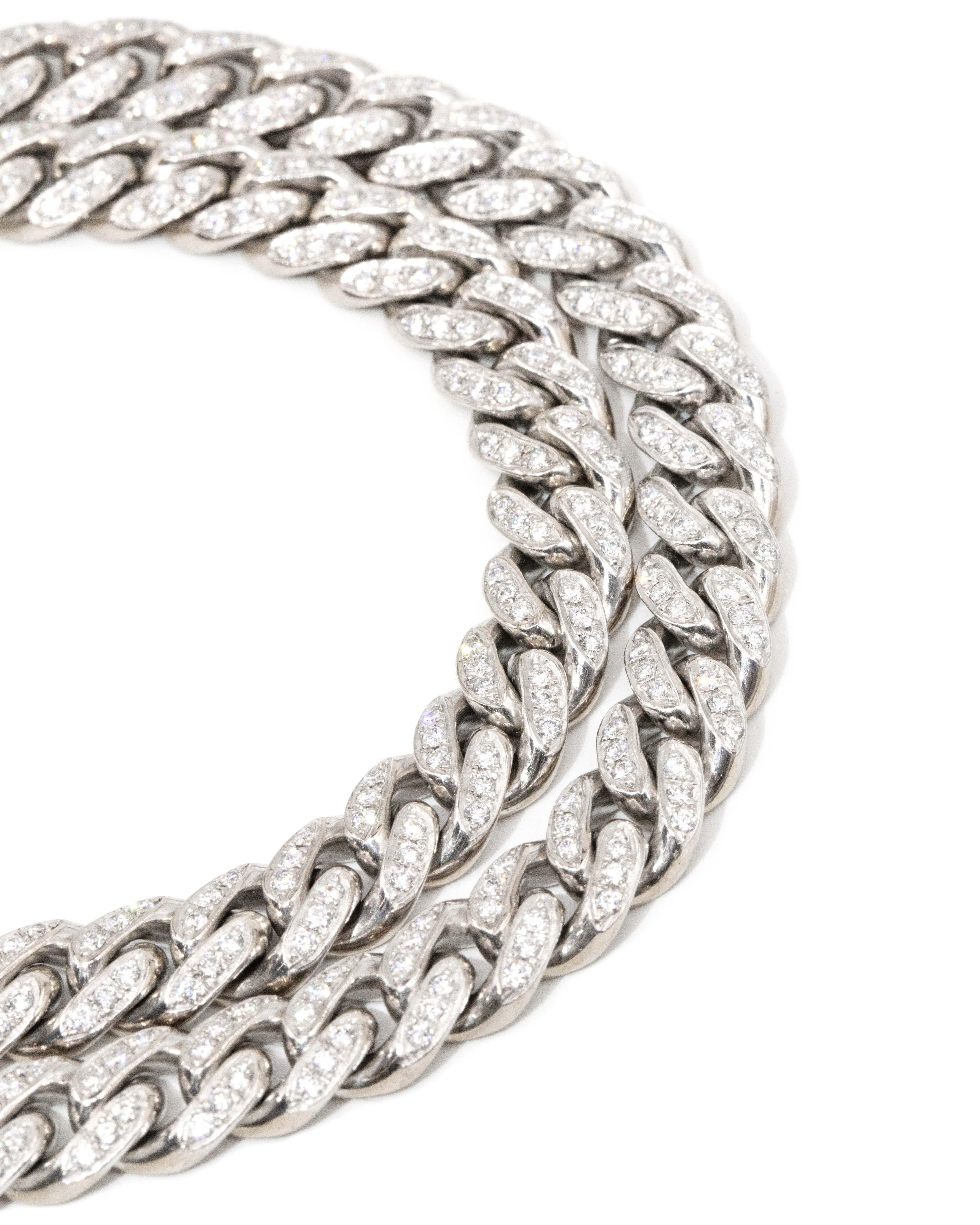 Contemporary Diamond Curb Link Cuban Chain 18 Carat White Gold For Sale 2