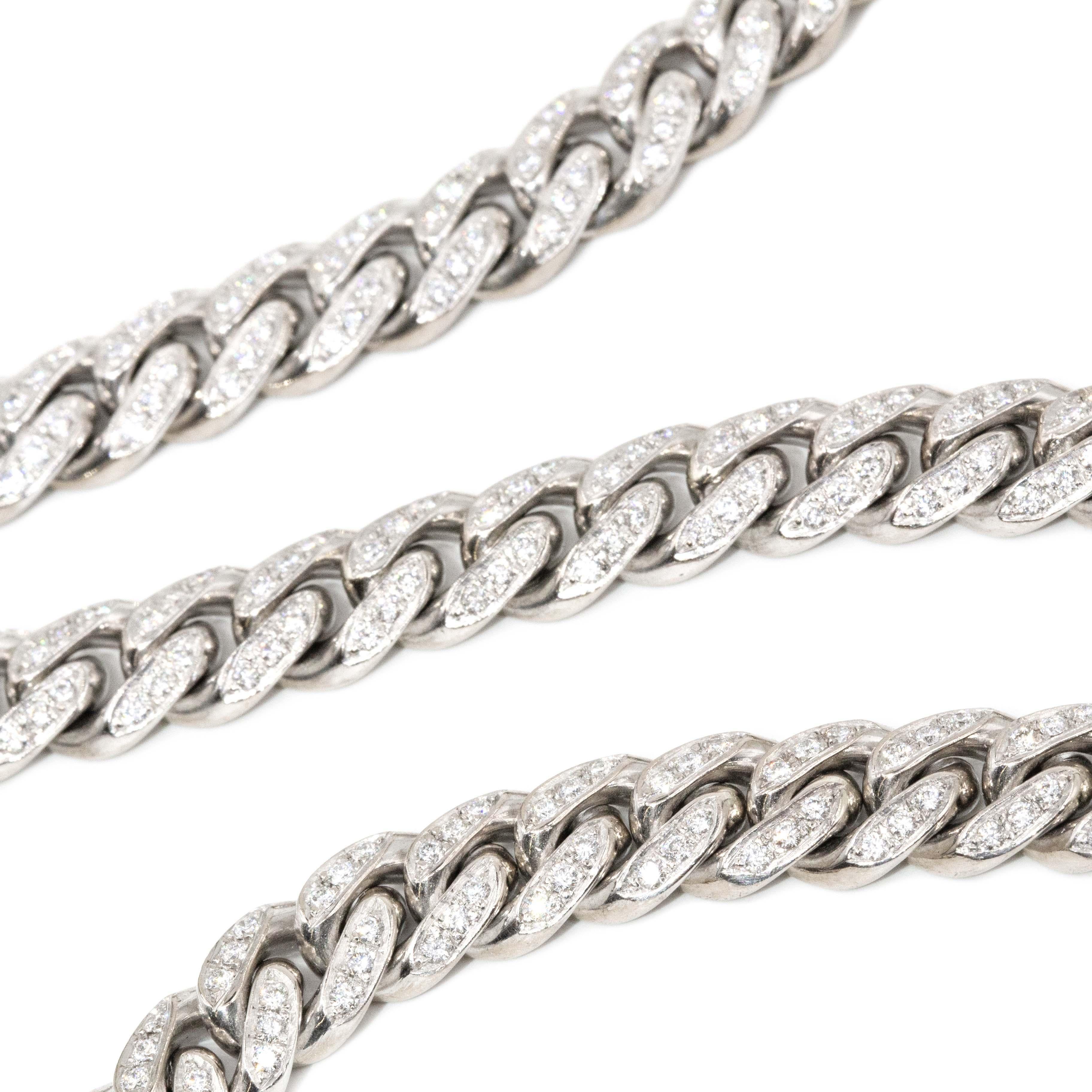 Contemporary Diamond Curb Link Cuban Chain 18 Carat White Gold For Sale 4