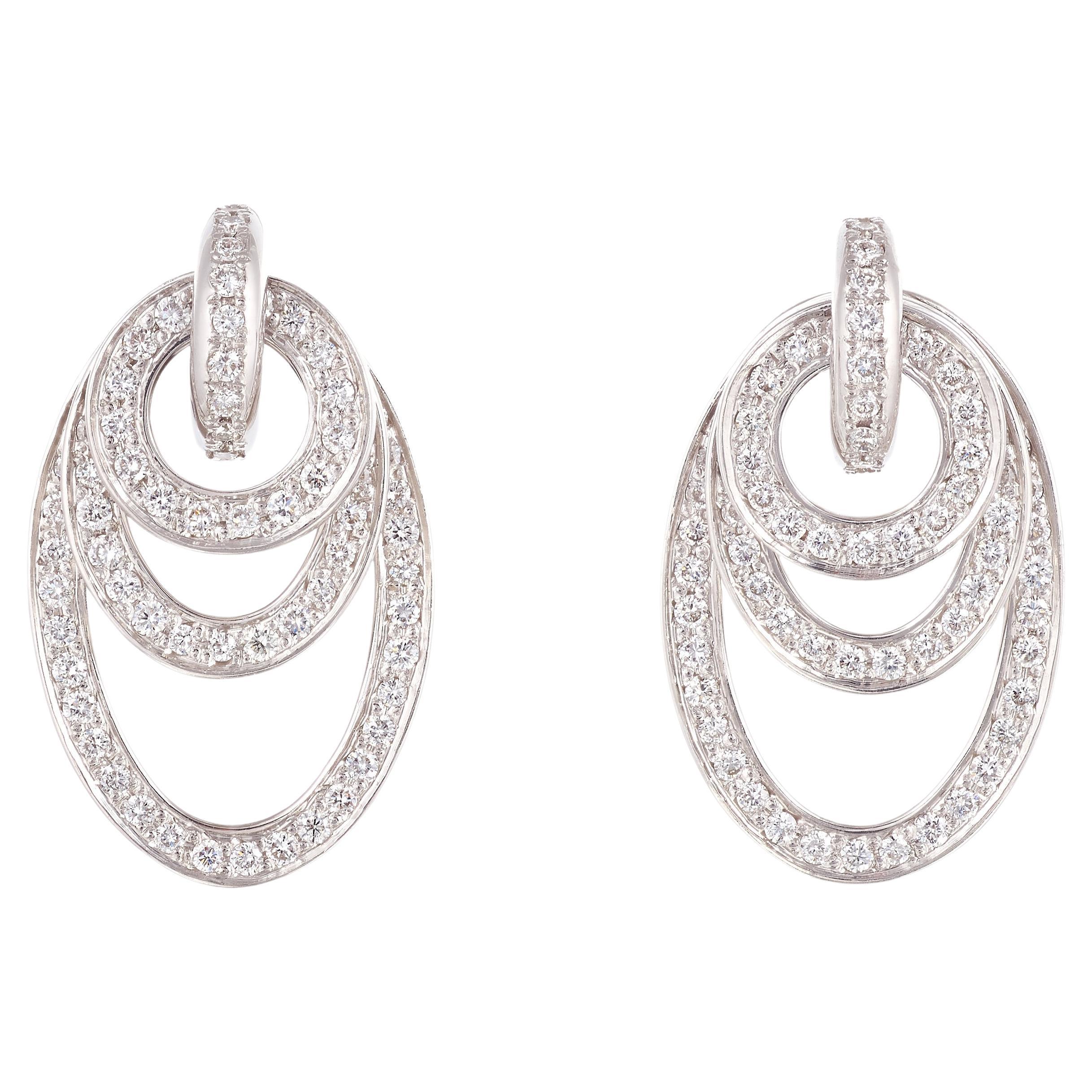 Rosior Contemporary Dangle Earrings Set in White Gold with Diamonds