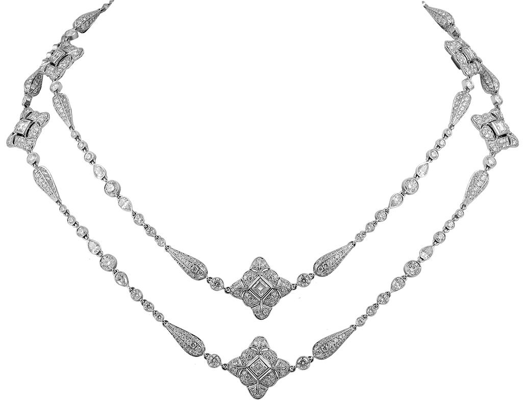 Round Cut Contemporary Diamond Deco-Style Opera Necklace For Sale