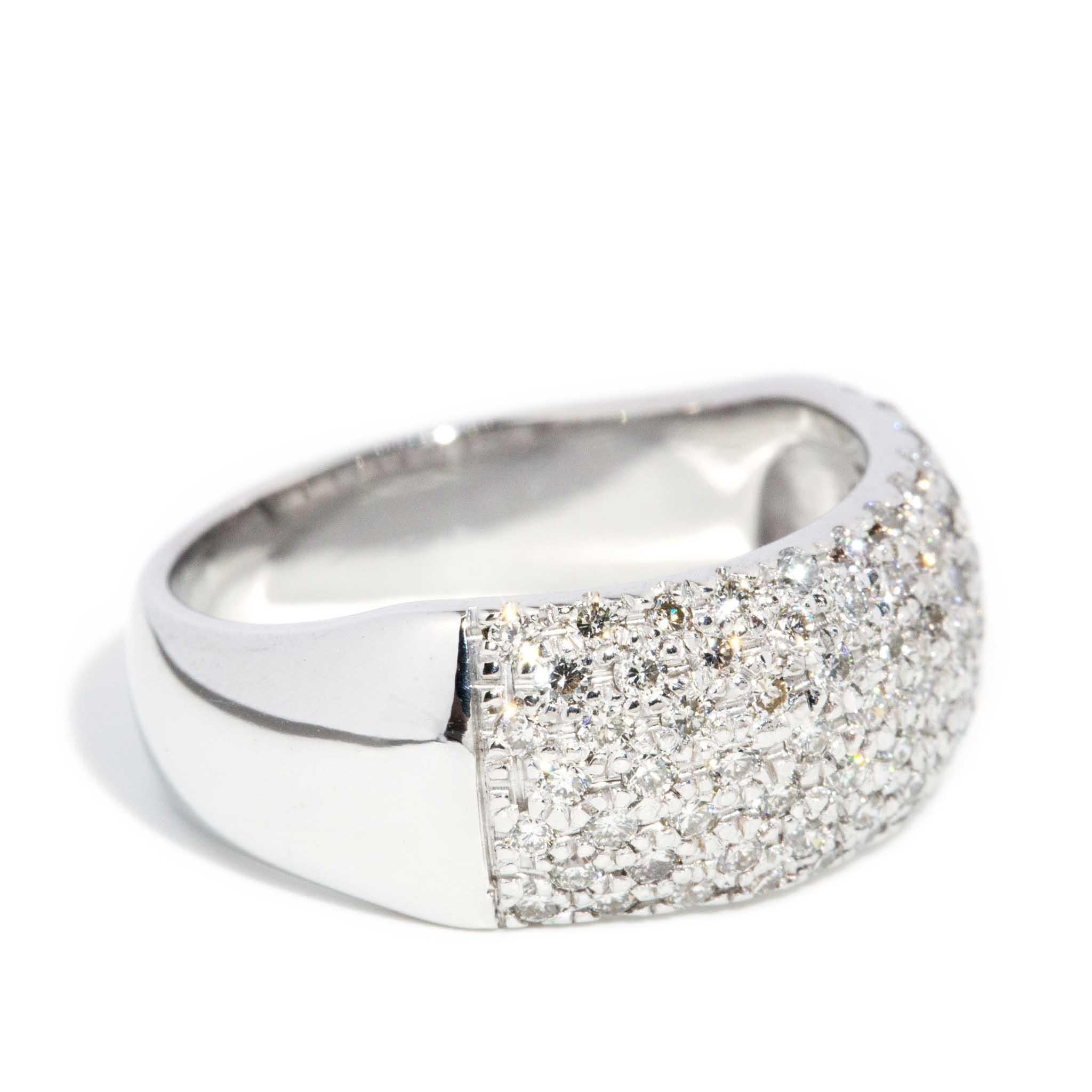 Women's Contemporary Diamond Dome Ring 18 Carat White Gold For Sale