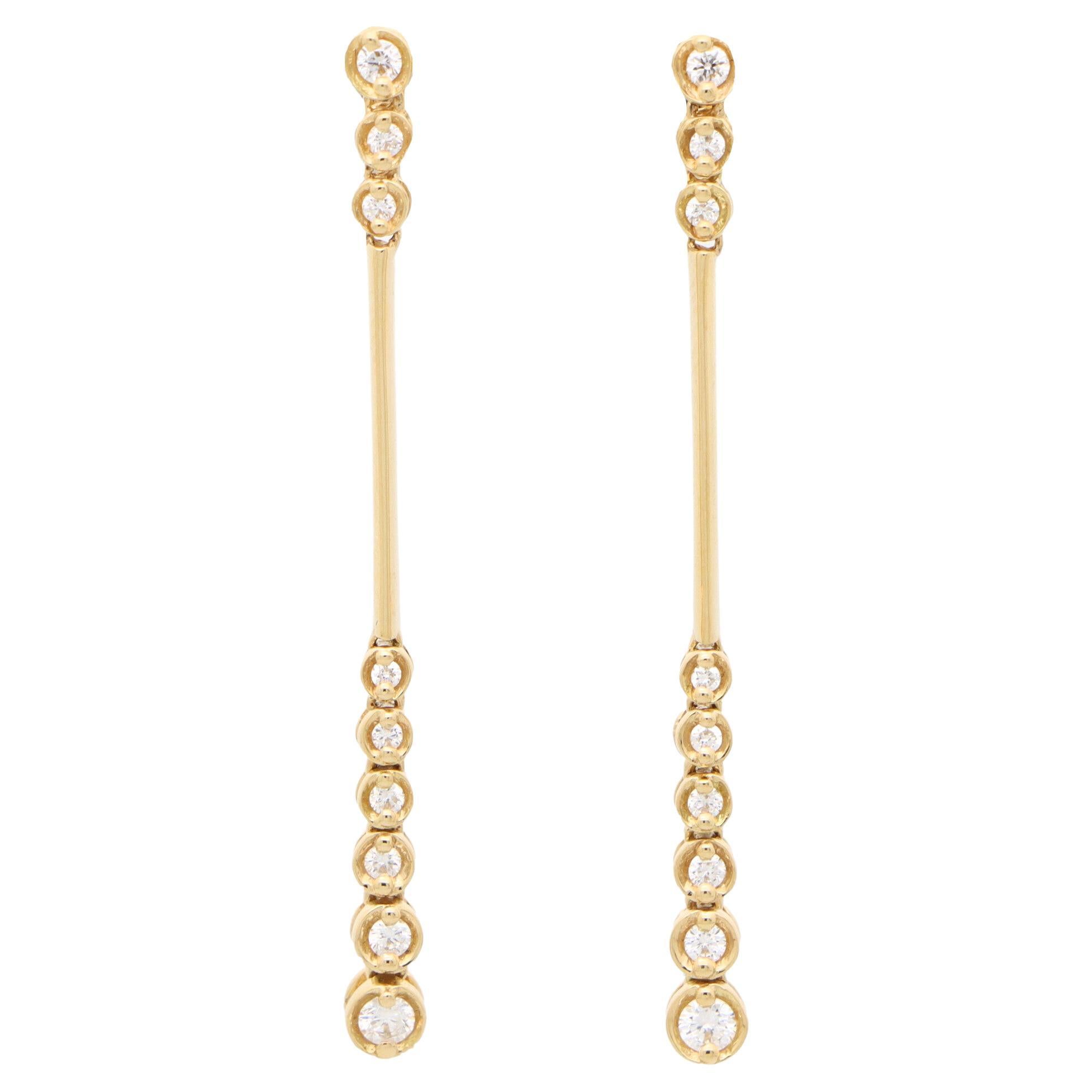 Contemporary Diamond Drop Earring in 18k Yellow Gold