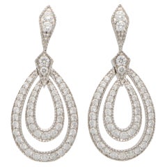 Contemporary Diamond Drop Earrings Set in 18k White Gold