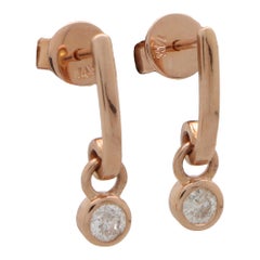 Contemporary Diamond Drop Half Hoop Earrings in 14k Rose Gold