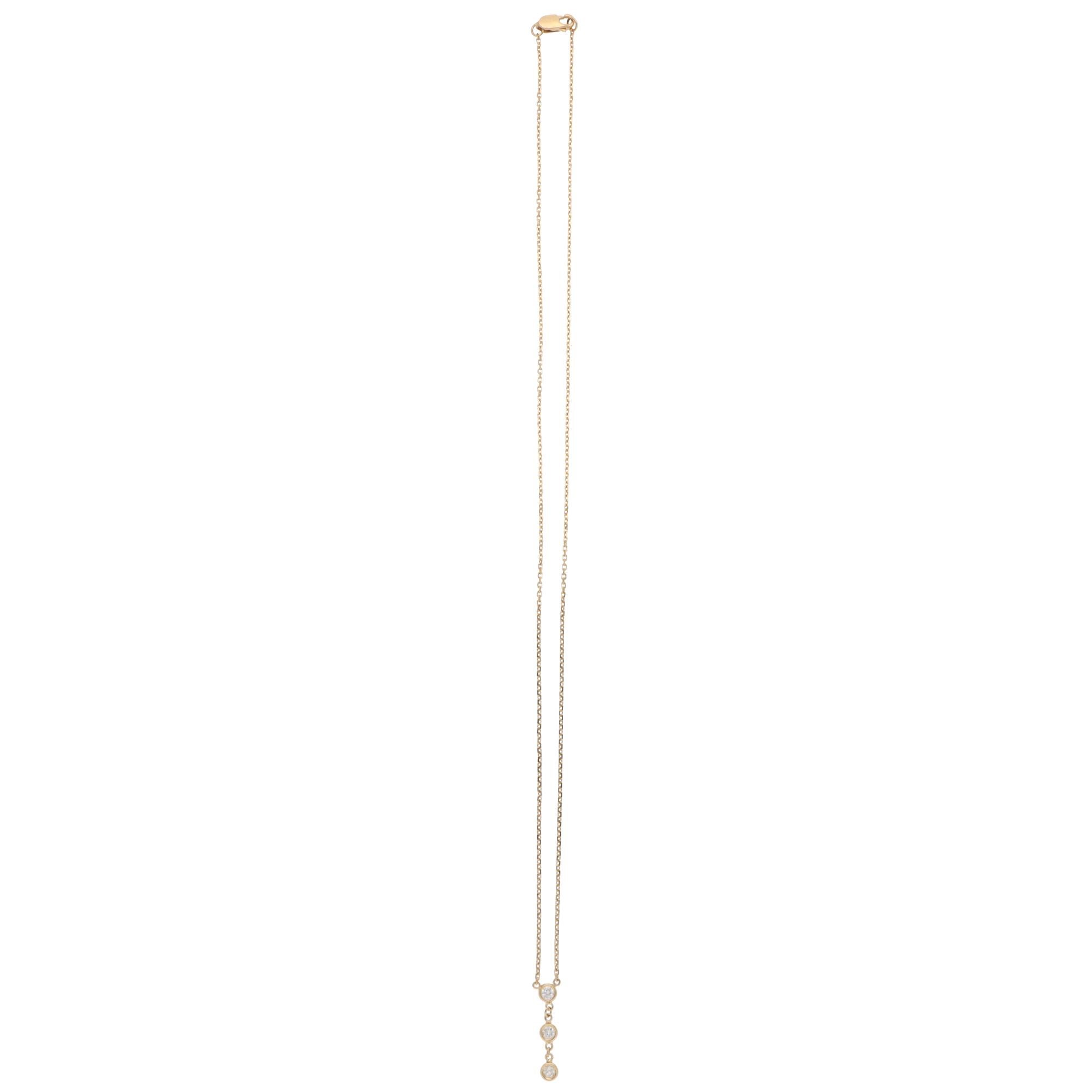 Modern Contemporary Diamond Drop Pendant Necklace in Yellow Gold