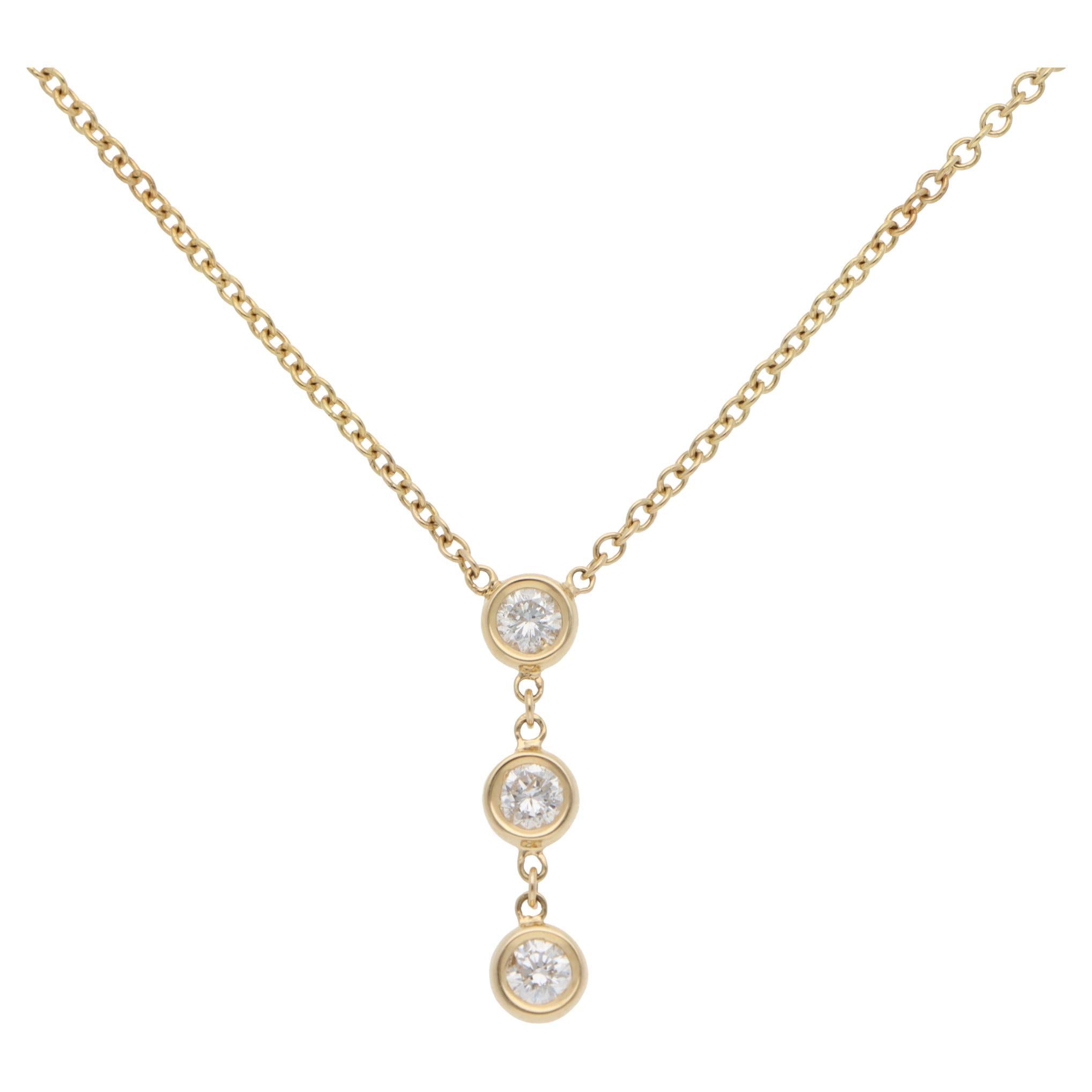 Contemporary Diamond Drop Pendant Necklace in Yellow Gold