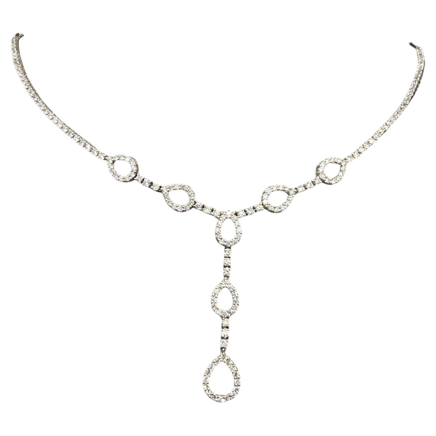 18K White Gold Diamond Bridal Lariat Y Necklace Round Brilliant 3.25 Carat