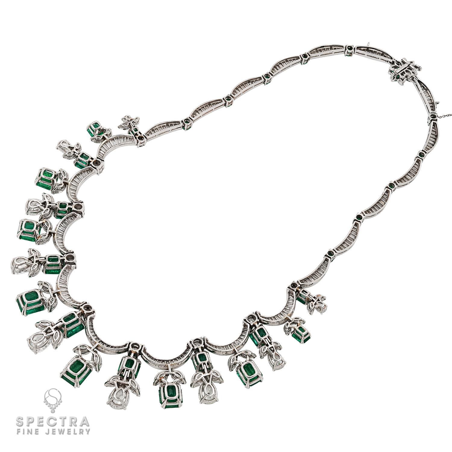 Mixed Cut Contemporary Diamond Emerald Fringe Festoon Bib Necklace For Sale