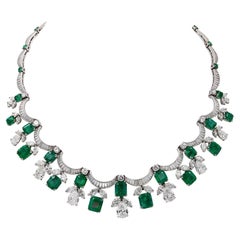 Contemporary Diamond Emerald Fringe Festoon Bib Necklace