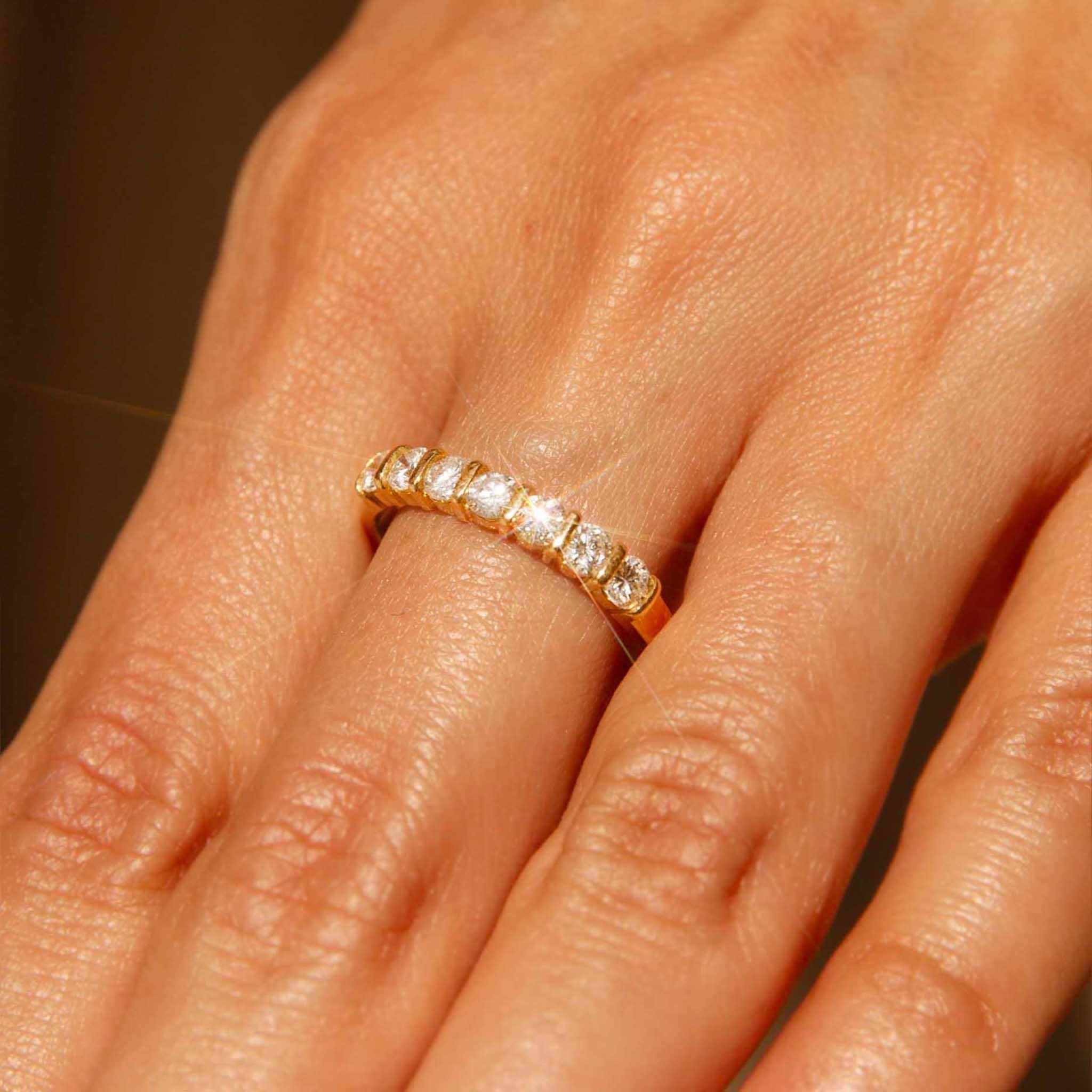 A radiant row of diamonds, like a constellation of stars in the night sky, adorn our elegant Buffy Ring. Crafted in 18 carat yellow gold she is a testament to timeless beauty and refined elegance, perfect for your perfect someone.

The Buffy Ring
