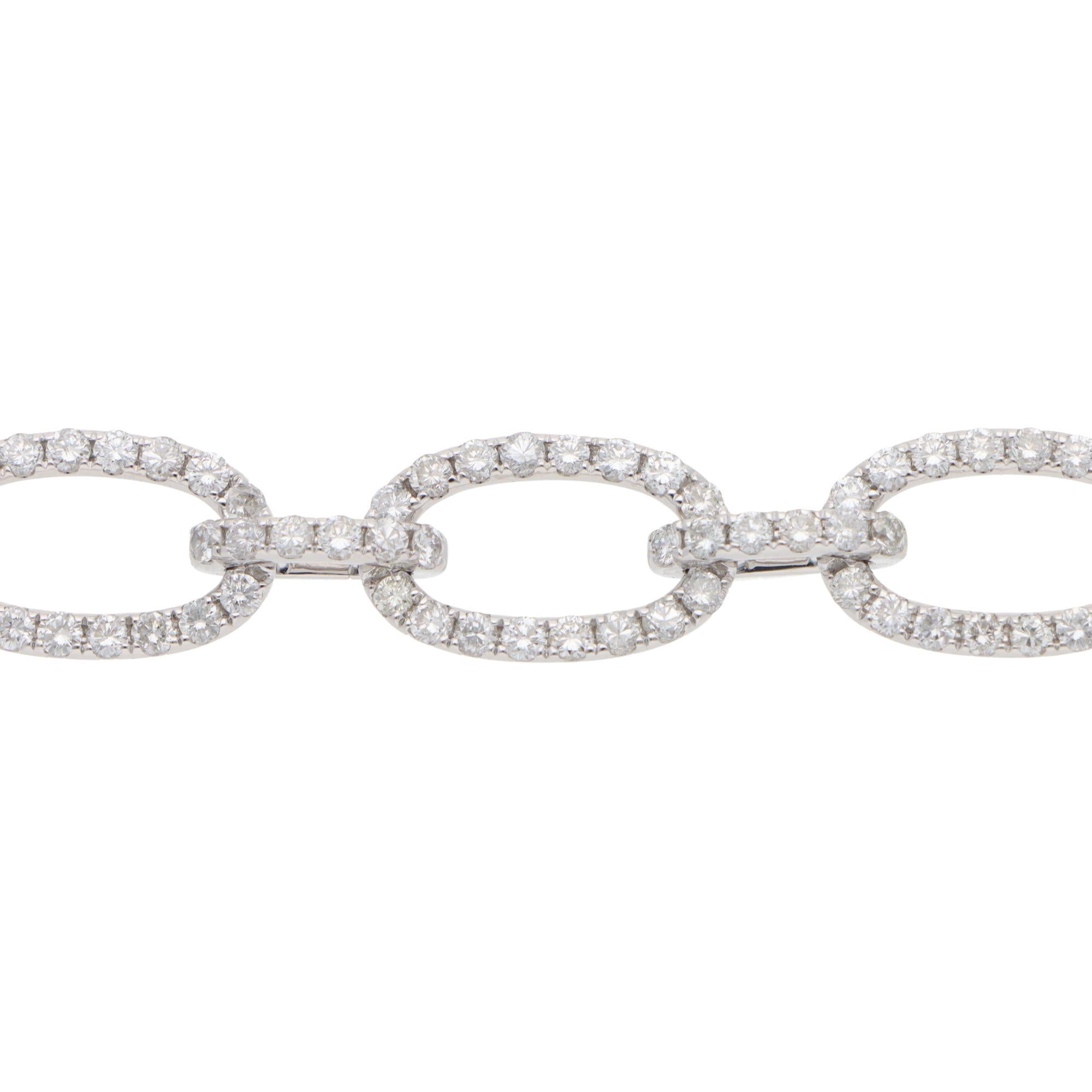 Modern Contemporary Diamond Fancy Link Bracelet in White Gold For Sale