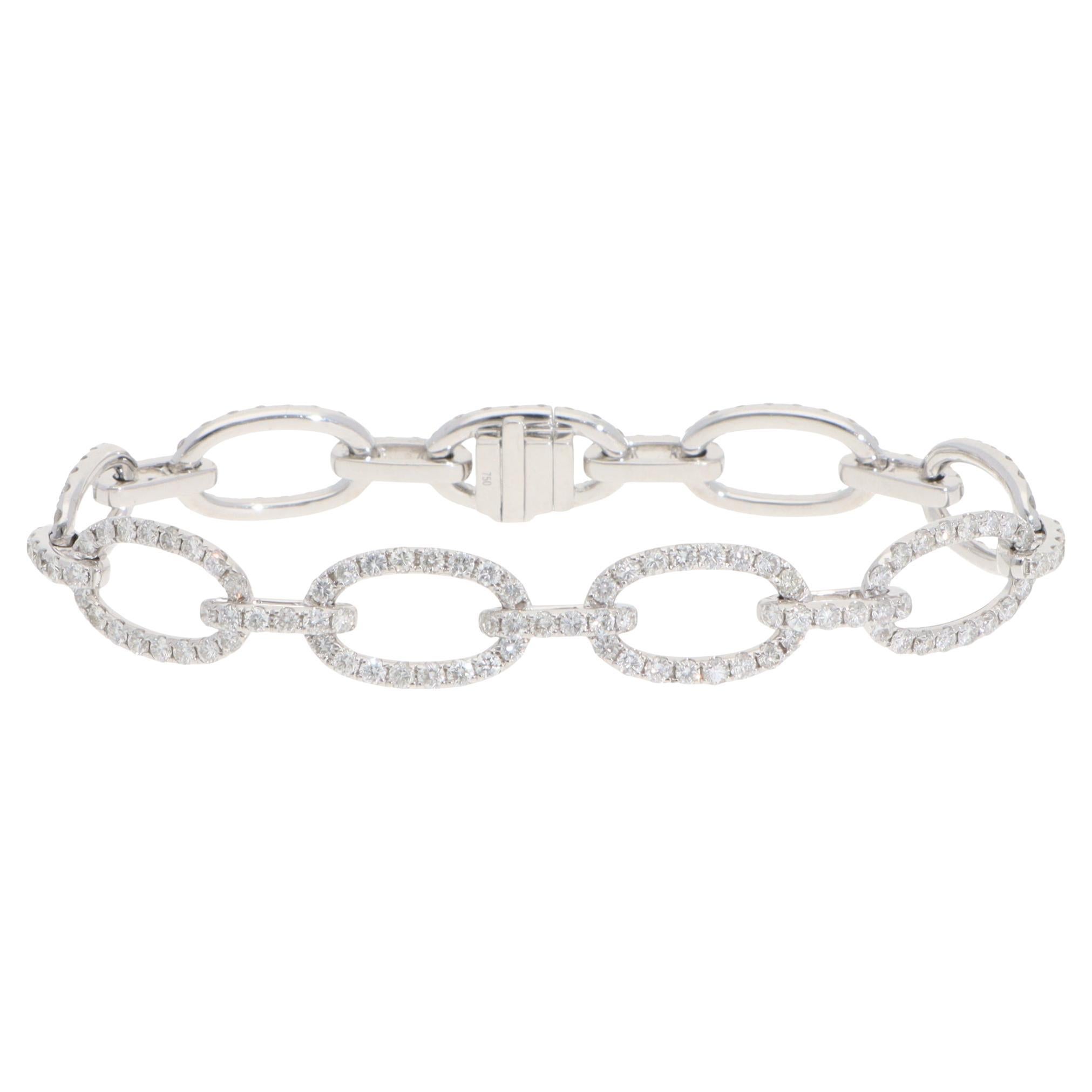 Contemporary Diamond Fancy Link Bracelet in White Gold For Sale
