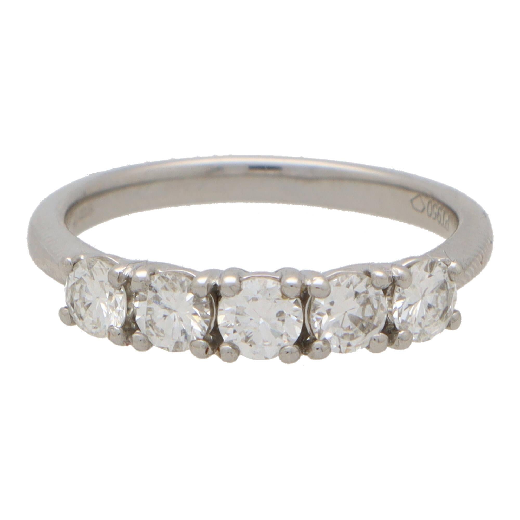 Modern  Contemporary Diamond Five Stone Ring Set in Platinum For Sale