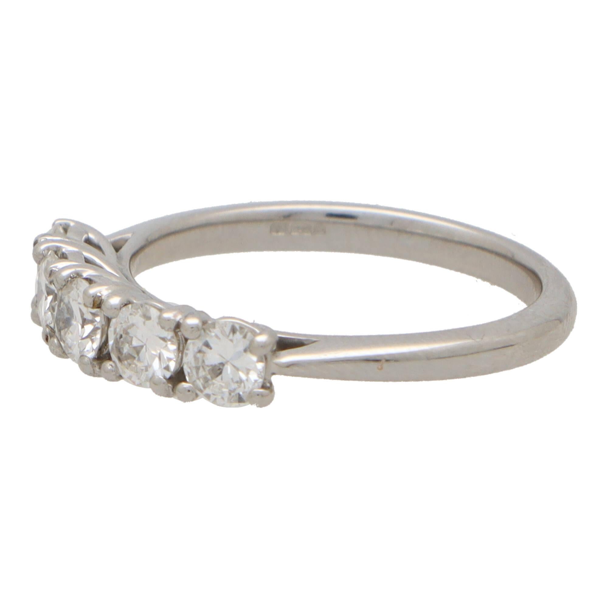 Round Cut  Contemporary Diamond Five Stone Ring Set in Platinum For Sale