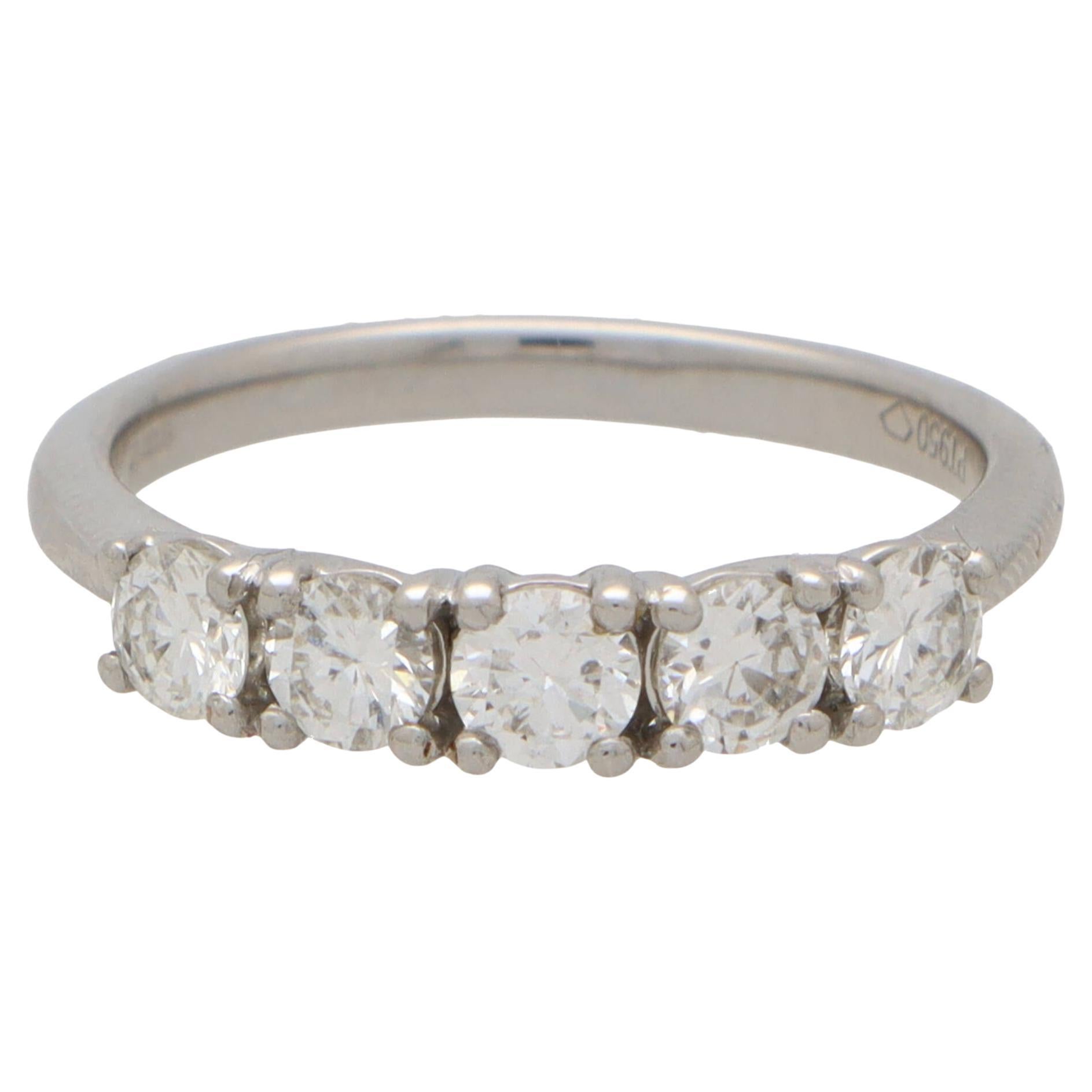  Contemporary Diamond Five Stone Ring Set in Platinum For Sale