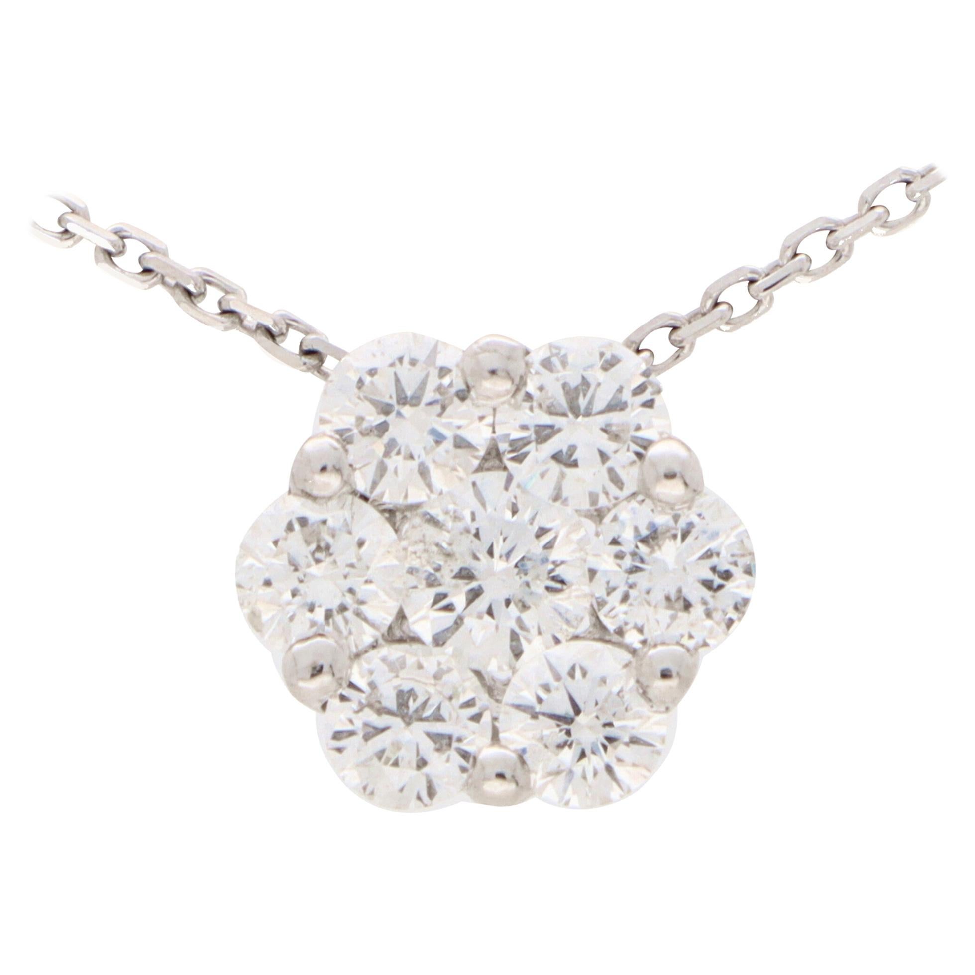 Contemporary Diamond Floral Cluster Necklace Set in 18k White Gold