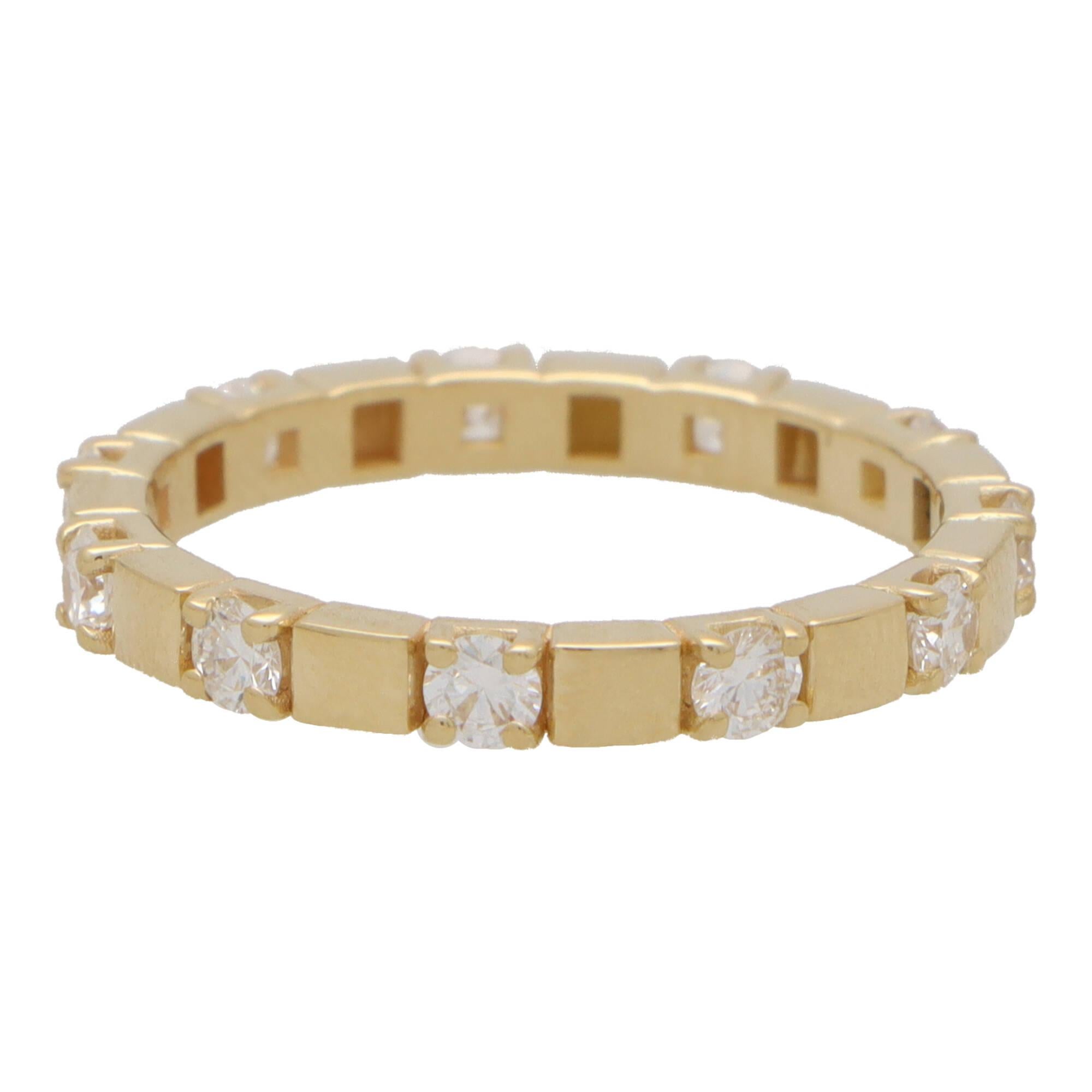 Modern Contemporary Diamond Full Eternity Band Ring in 18k Yellow Gold For Sale