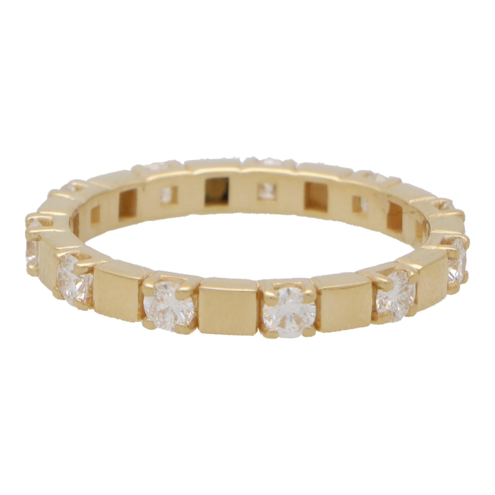 Round Cut Contemporary Diamond Full Eternity Band Ring in 18k Yellow Gold For Sale
