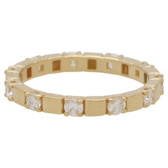 Bague d'alliance en or jaune 18 carats avec diamants contemporains