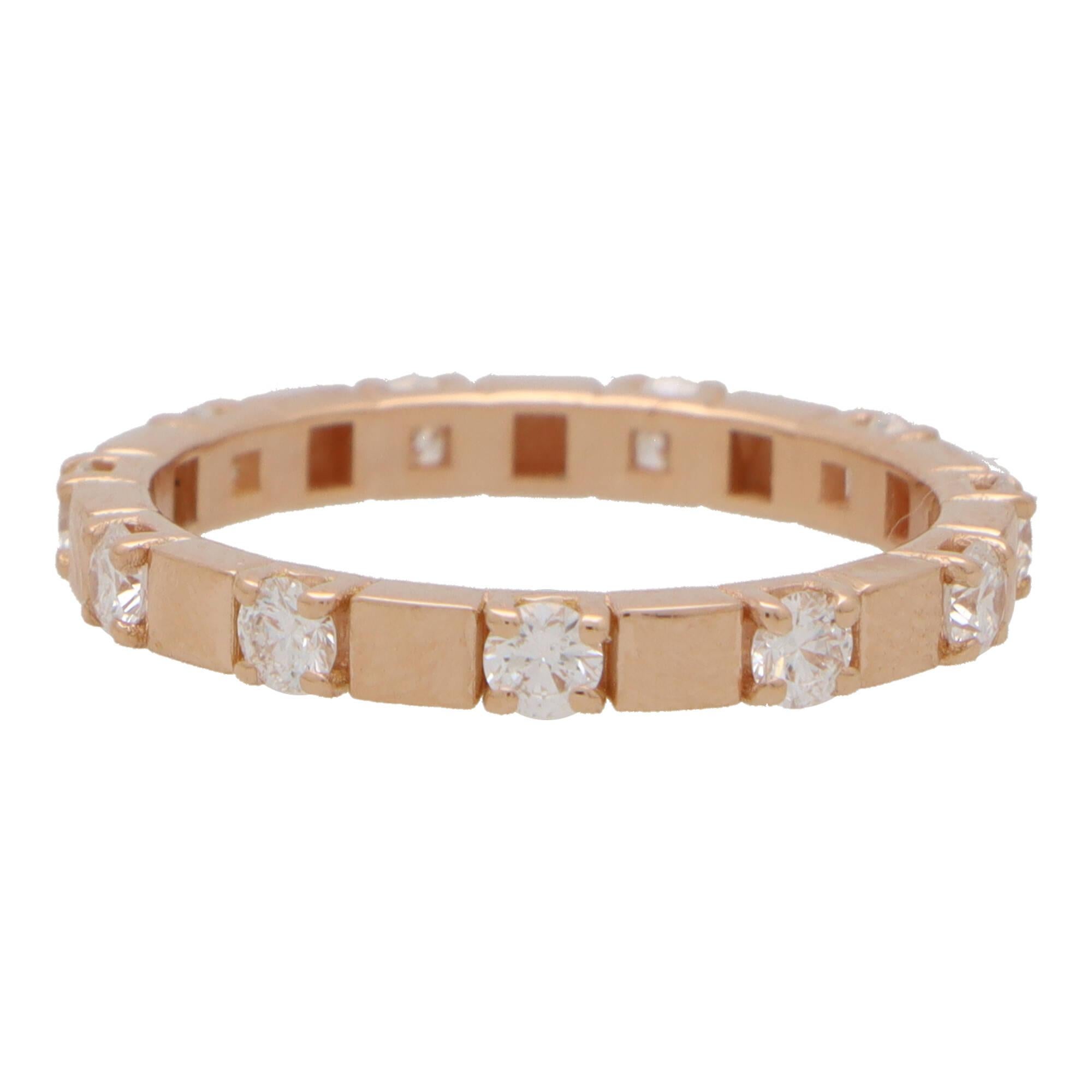 Contemporary Diamond Full Eternity Ring in 18k Rose Gold For Sale