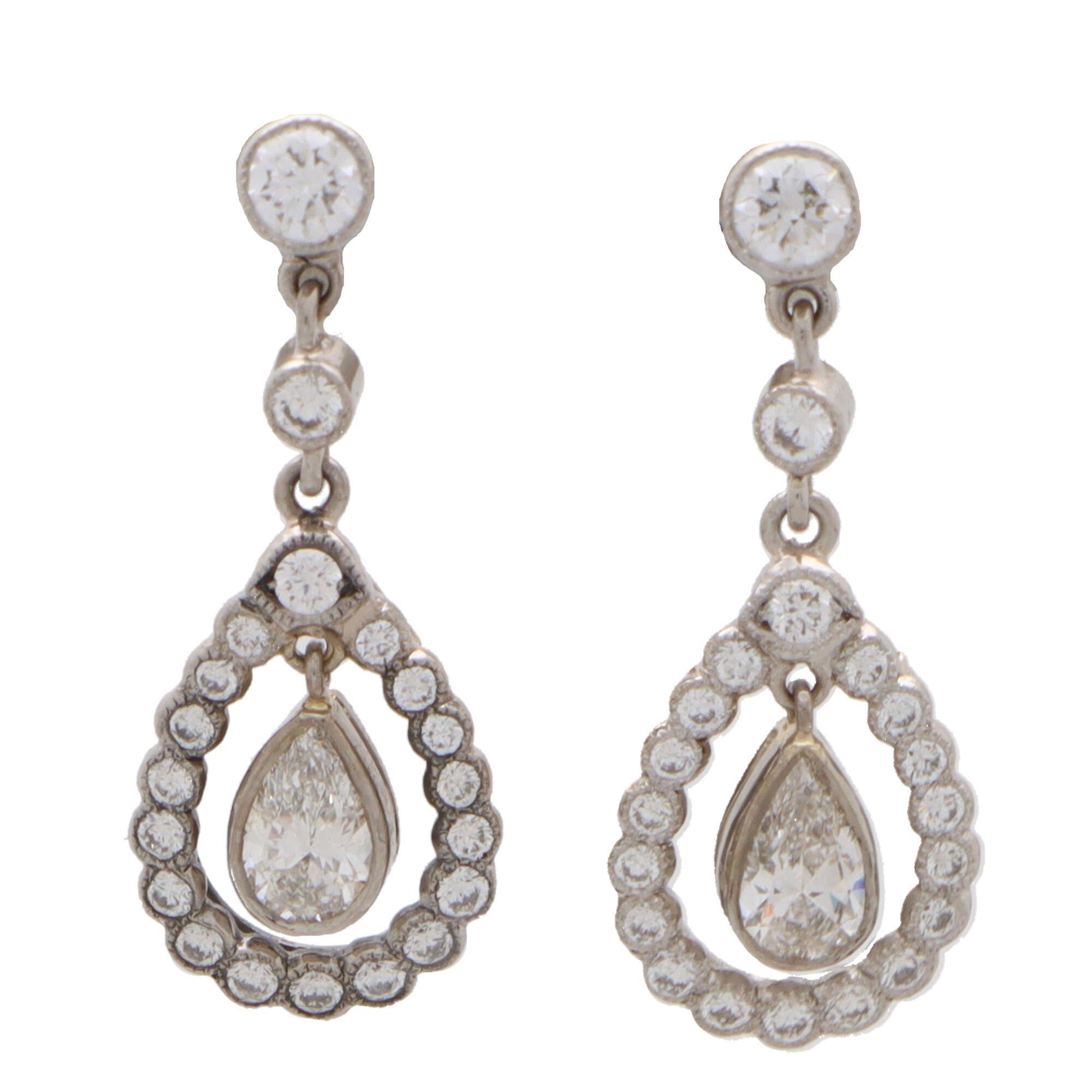 Modern Contemporary Diamond Garland Drop Earrings Set in 18k White Gold