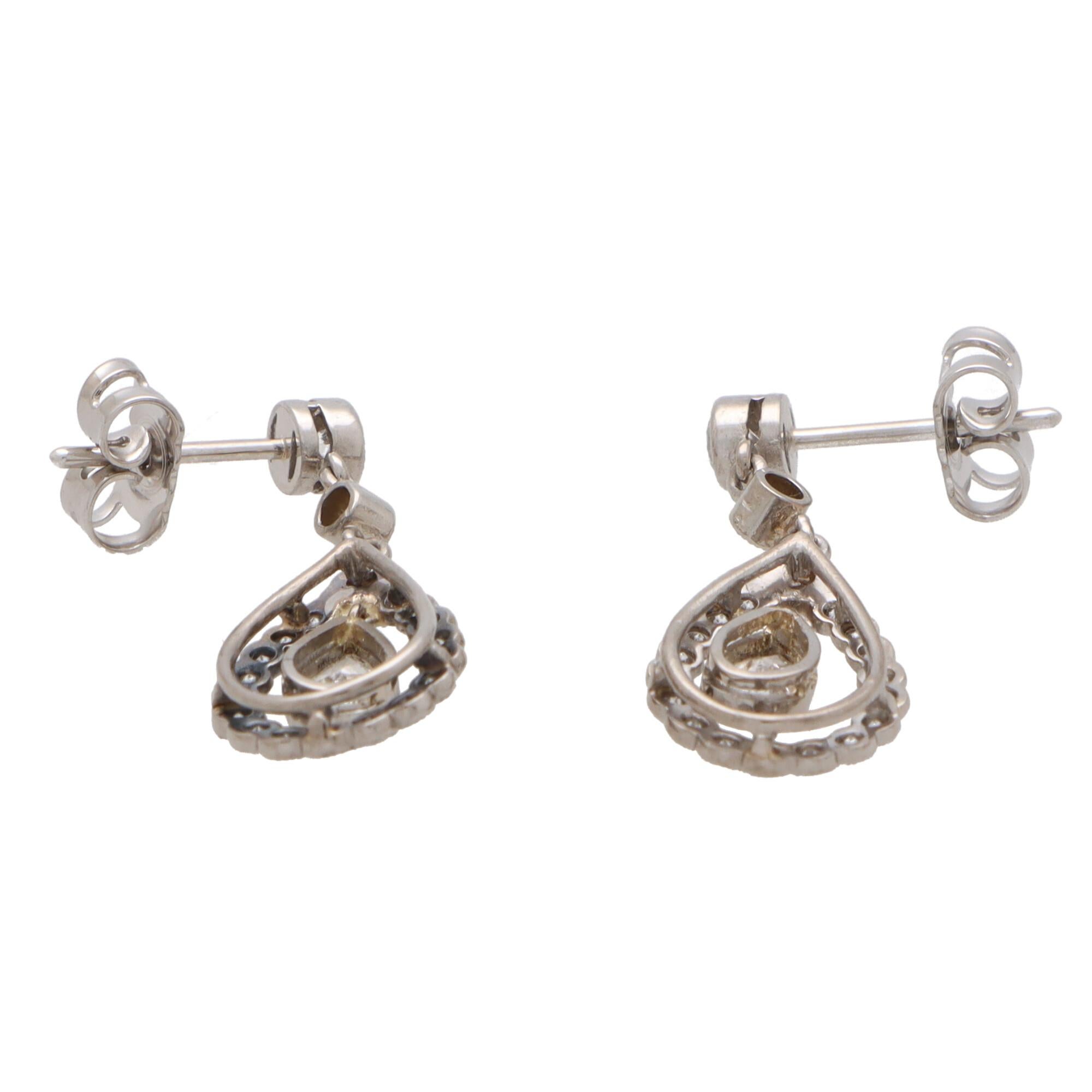 Pear Cut Contemporary Diamond Garland Drop Earrings Set in 18k White Gold