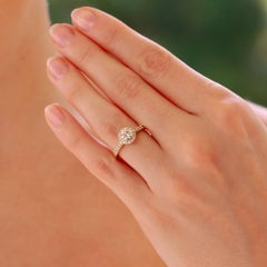 Contemporary Diamond Halo Ring Set in 18k Yellow Gold