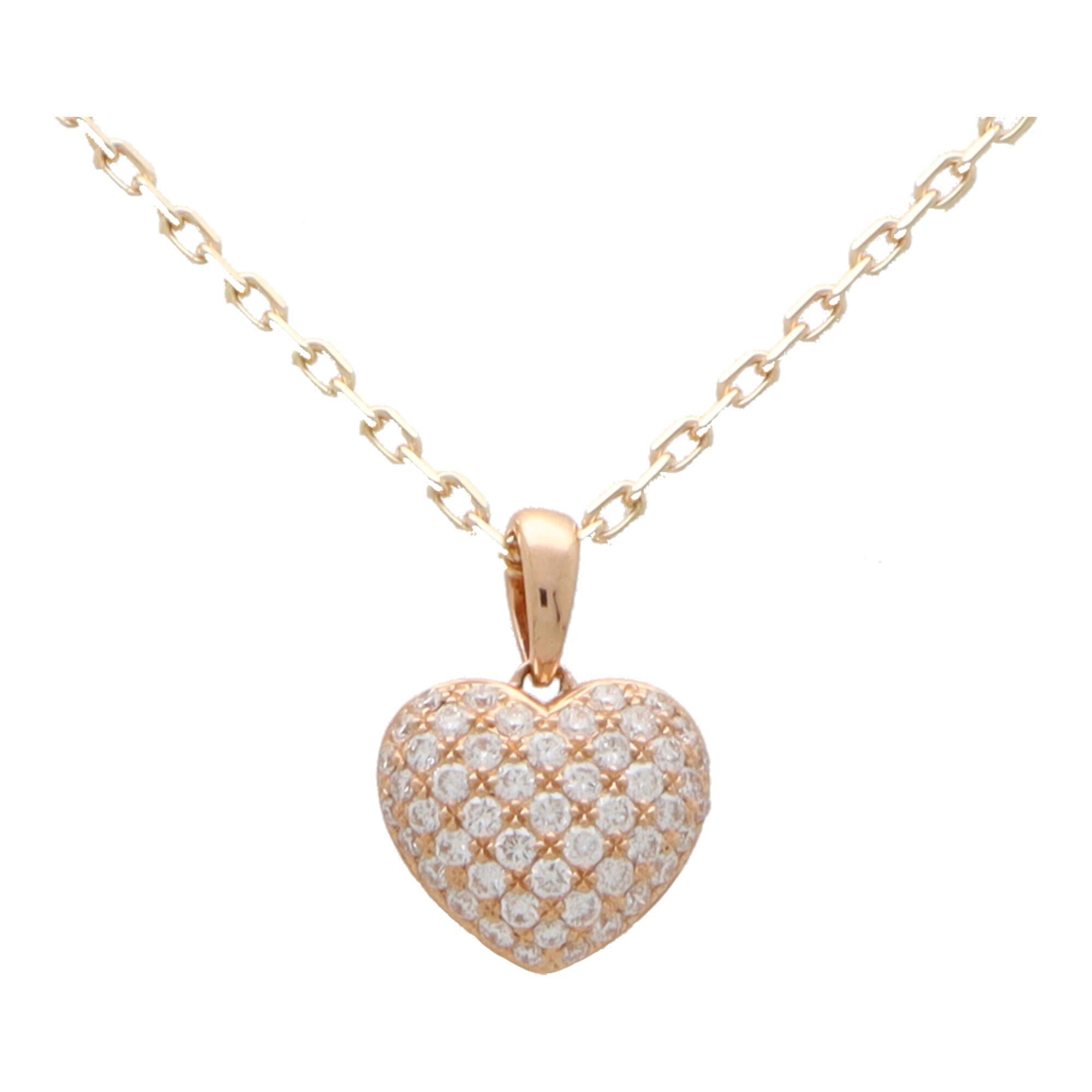 Modern Contemporary Diamond Heart Pendant Charm in 18k Rose Gold