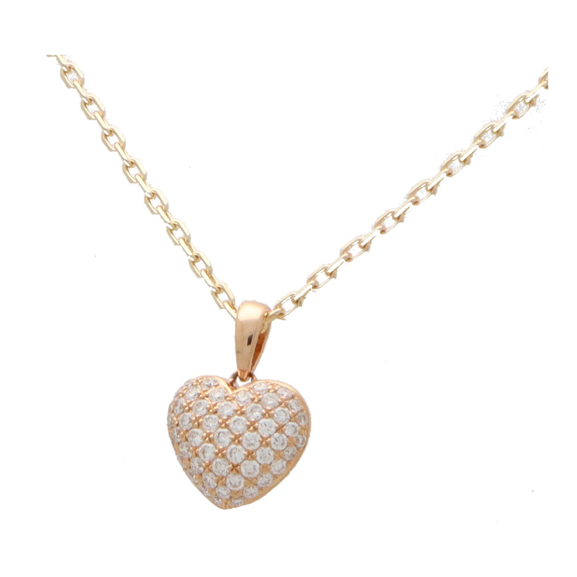 Round Cut Contemporary Diamond Heart Pendant Charm in 18k Rose Gold