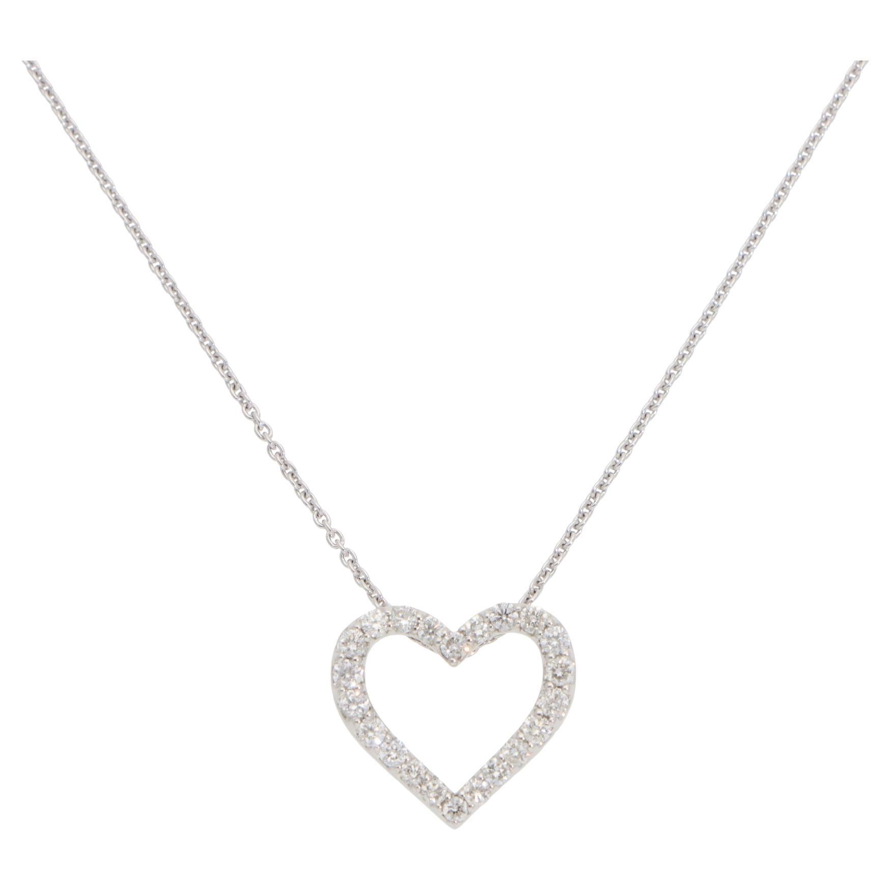 Contemporary Diamond Heart Pendant Necklace in Platinum