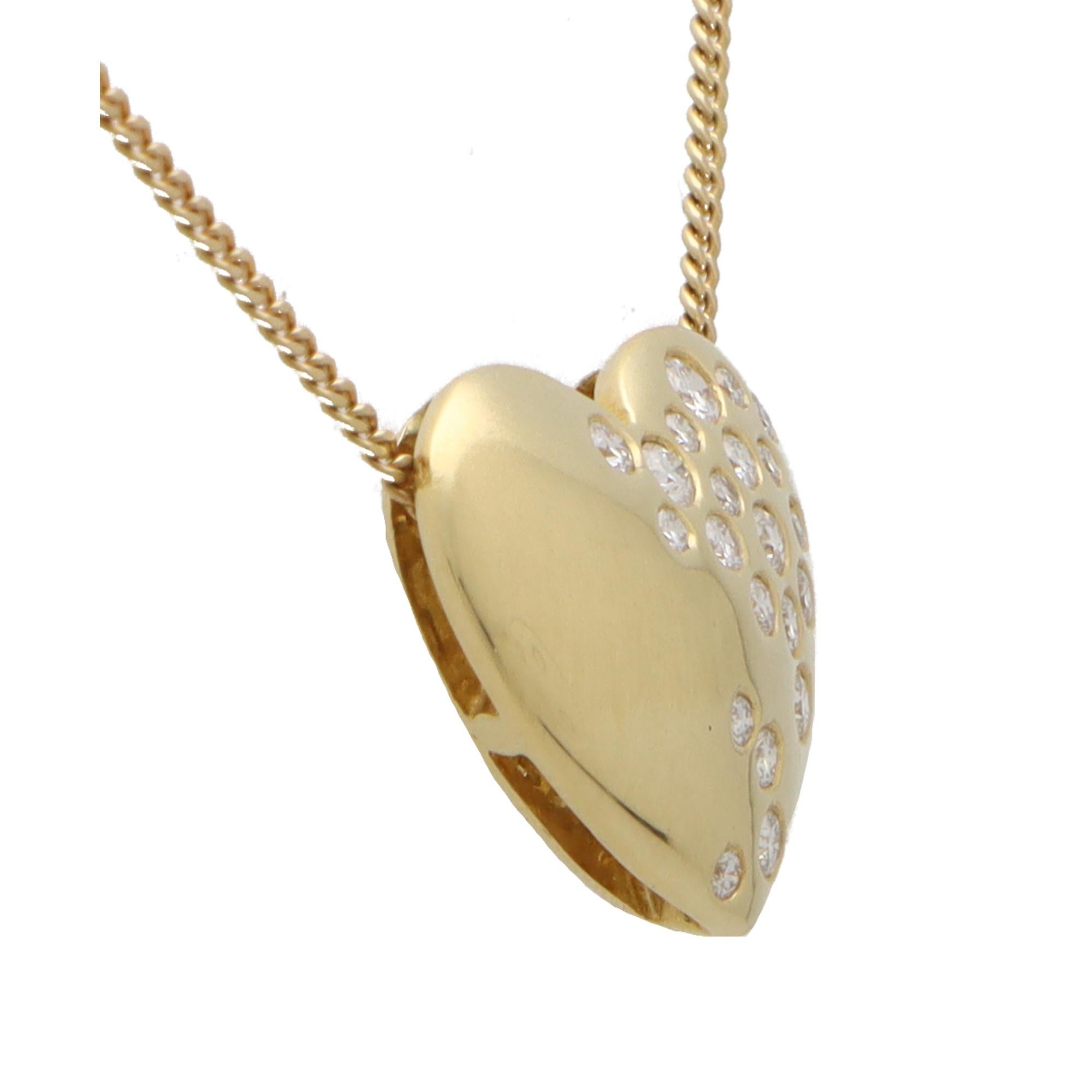 Modern Contemporary Diamond Heart Pendant Necklace Set in 18k Yellow Gold